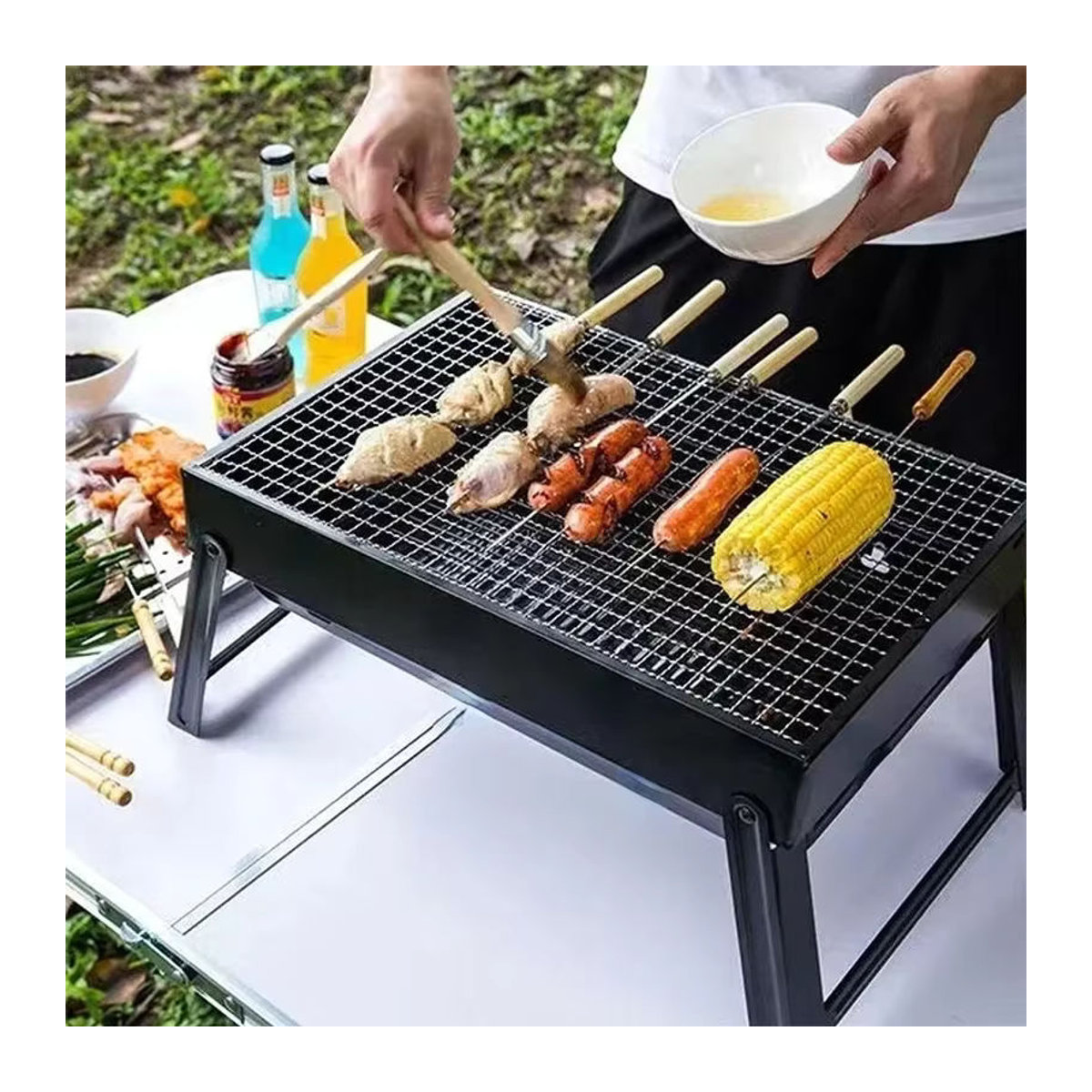 PLYS Tragbarer Holzkohlegrill für Outdoor und Camping in Schwarz und Anthrazit aus Metall - Bild 6