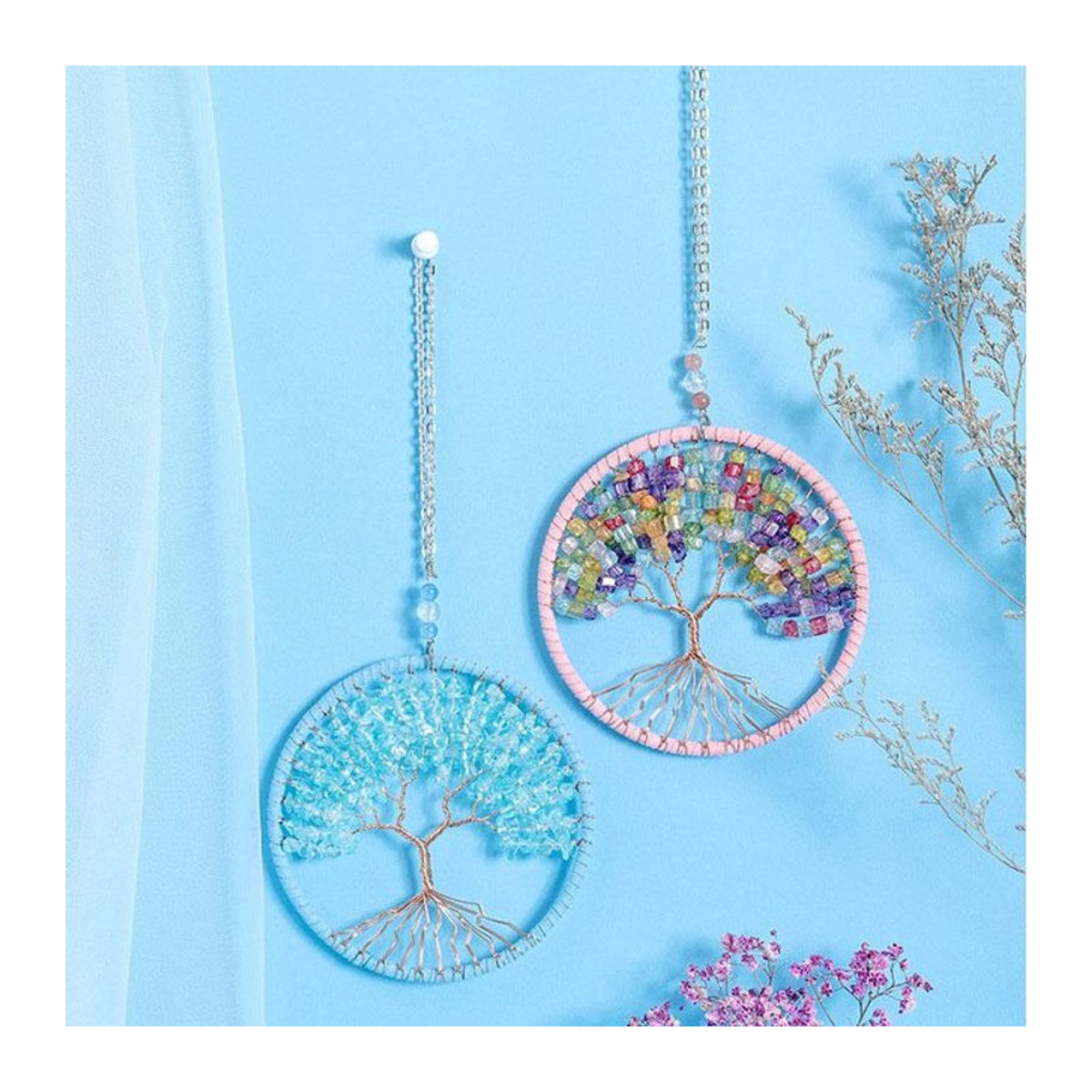POCKELS Traumfänger Baum des Lebens in Bohemian Design mit Glasperlen und Metall, mehrfarbig und rosa - Bild 1