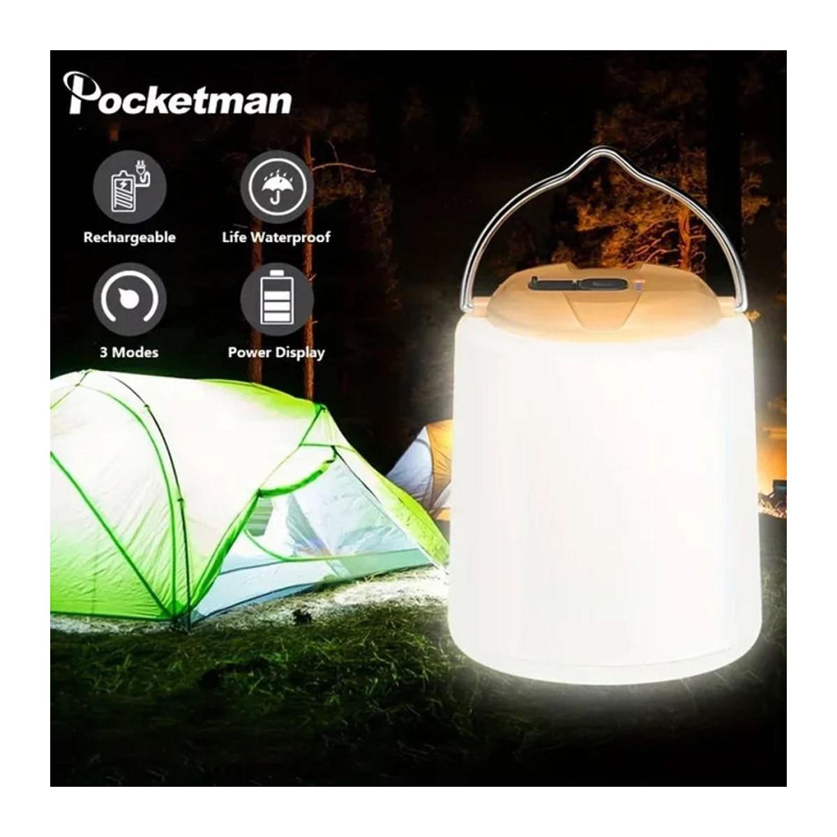 POCKETMAN Tragbare Outdoor-Hängelampe USB wiederaufladbare Camping Laterne wasserdicht und minimalistisch - Bild 1