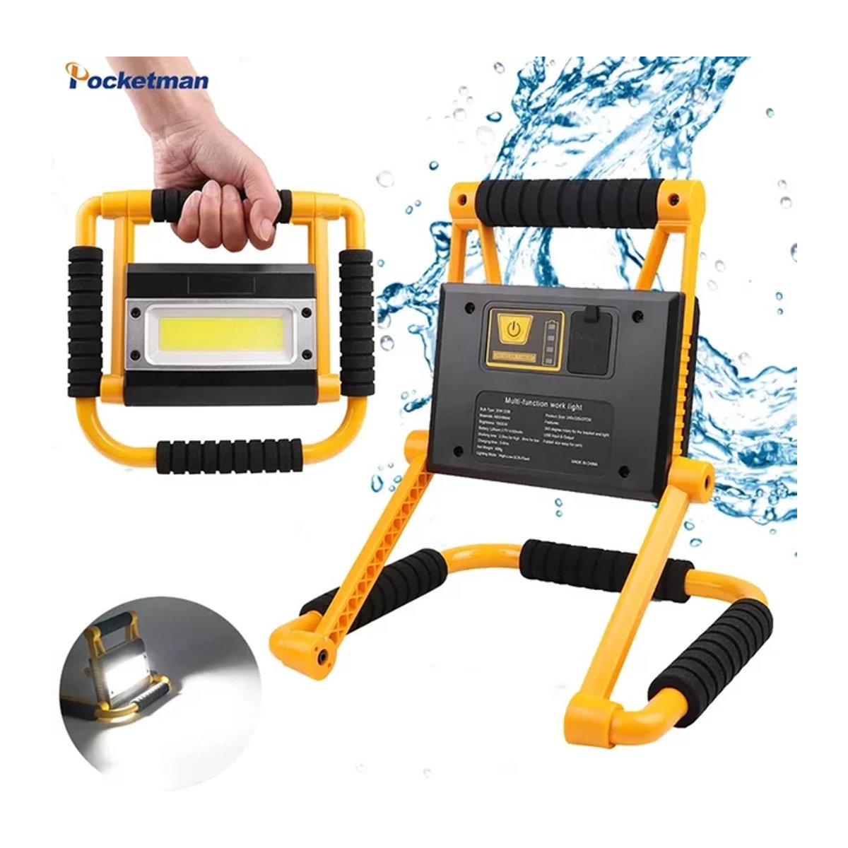 POCKETMAN Tragbarer 200W COB Scheinwerfer, Wiederaufladbare Wasserdichte Camping Lampe für Outdoor und Arbeit - Bild 1