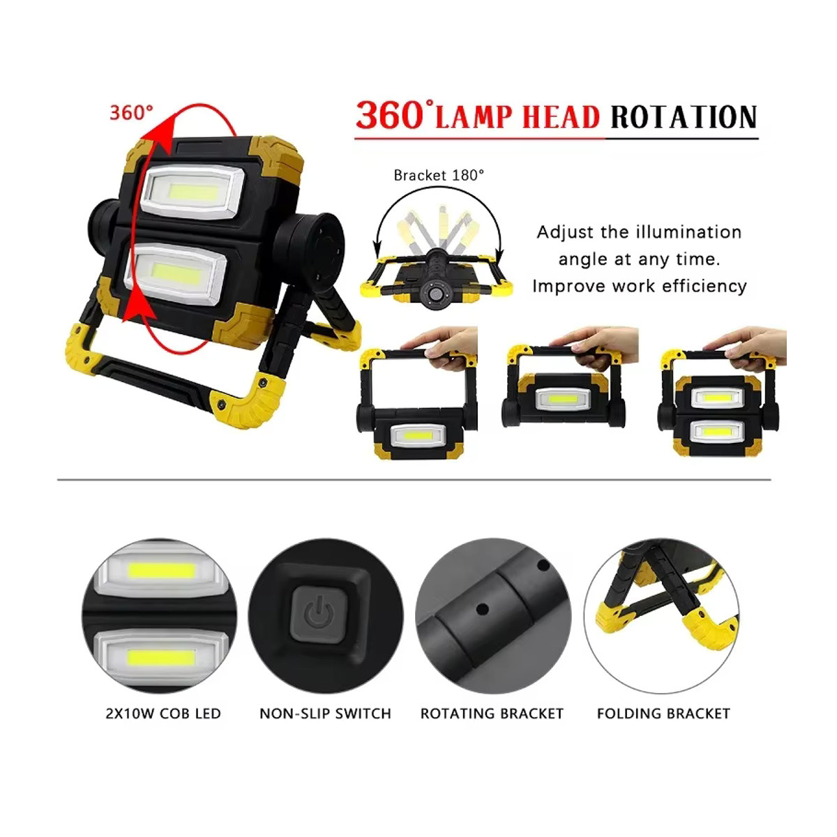 POCKETMAN Tragbarer LED Arbeitscheinwerfer 300W mit COB-Technik, Wasserdichte wiederaufladbare Taschenlampe für Camping, Angeln und Außenbereich - Bild 4