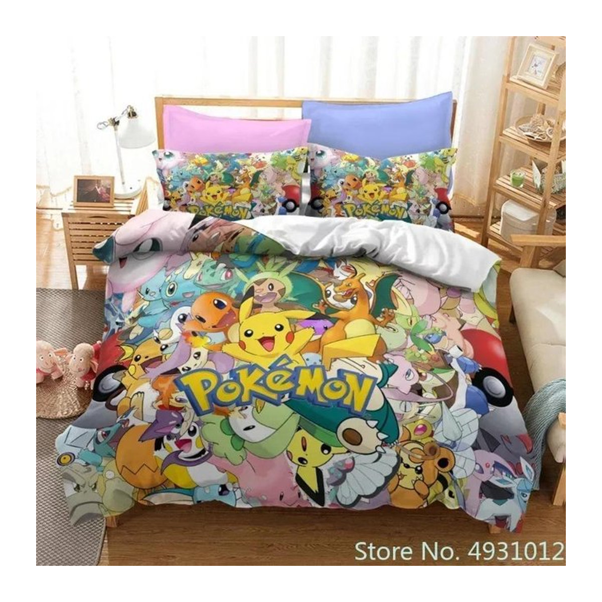 Pokemon Bettwäsche Set mit Pikachu Cartoon Print für Kinderzimmer, Multicolor, B/B: 135 x 200 cm - Bild 1