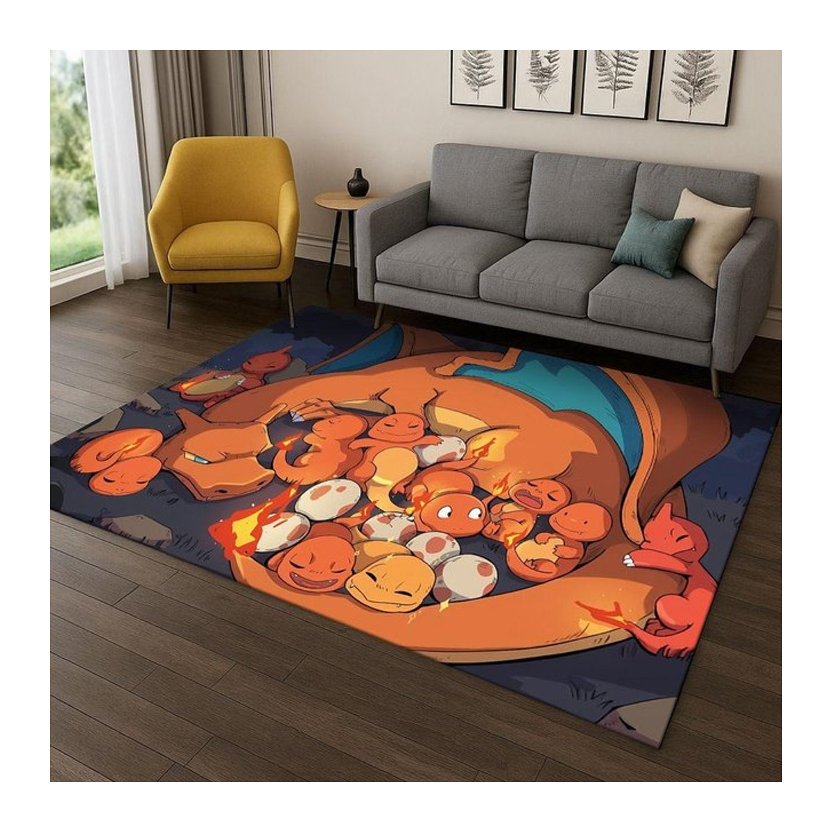 Pokemon Kinderteppich mit Charizard und Pikachu für Spielzimmer und Wohnzimmer, rutschfeste Spielmatte, Breite: 60 cm, Tiefe: 40 cm - Bild 1