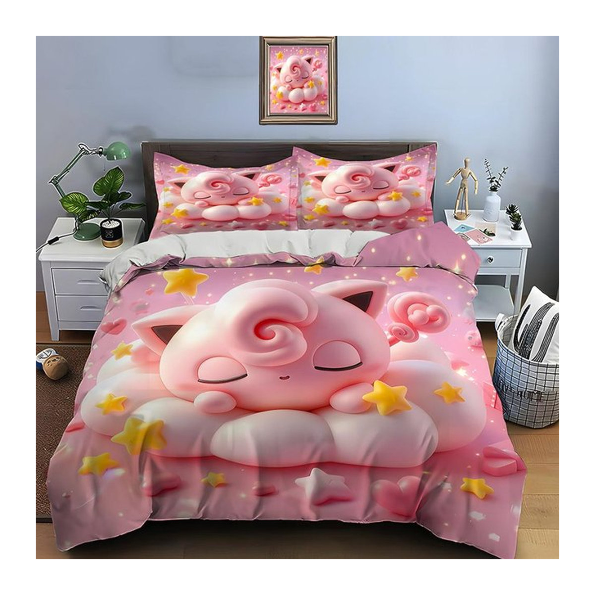 Pokemon Pummeluff Bettwäsche-Set in Pink mit Reißverschluss, bestehend aus 1 Bettbezug und 2 Kissenbezügen, B/H: 173 x 218 cm - Bild 1