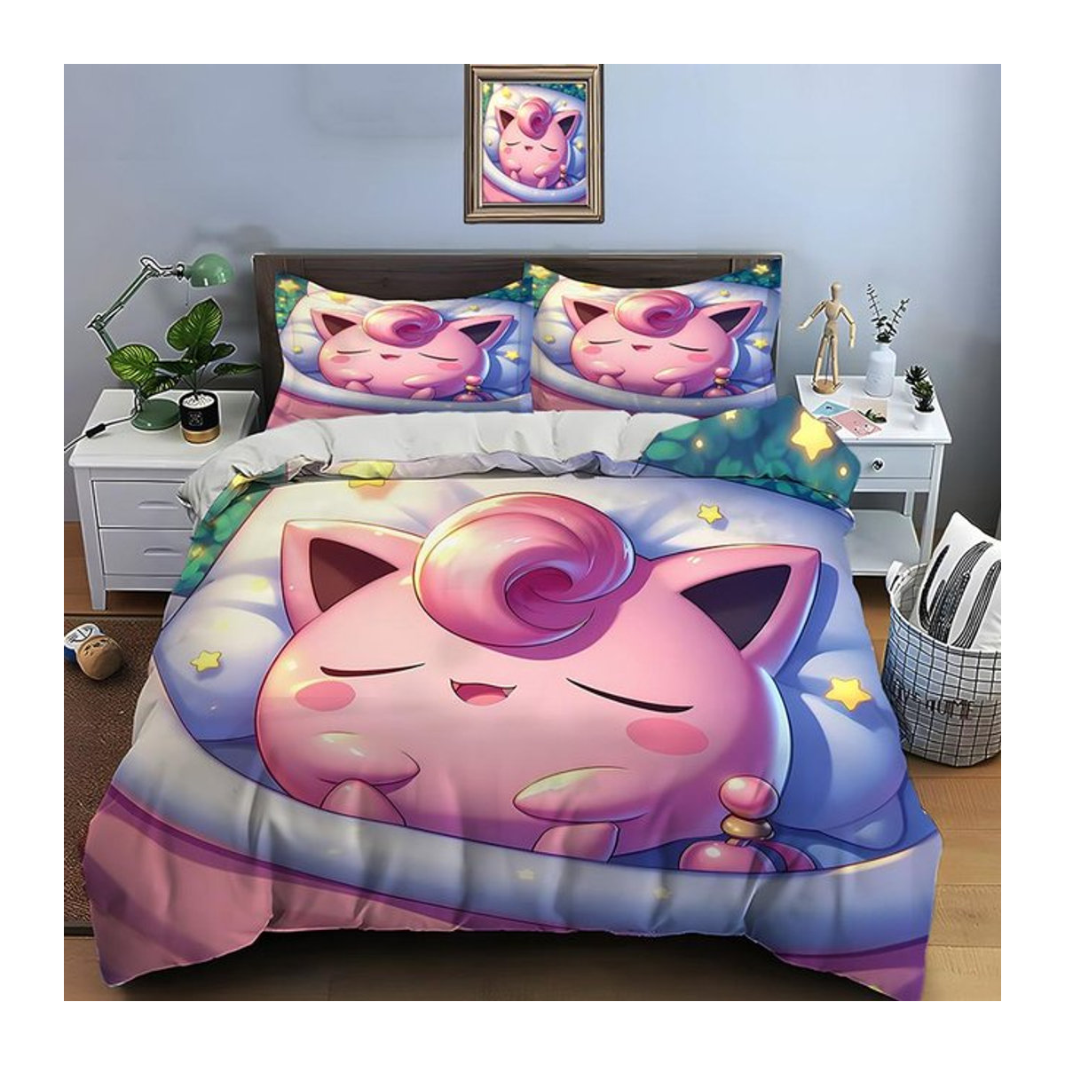 Pokemon Pummeluff Bettwäsche-Set mit Bettbezug und 2 Kissenbezügen, Double, B/T/H: 180 x 210 cm - Bild 1