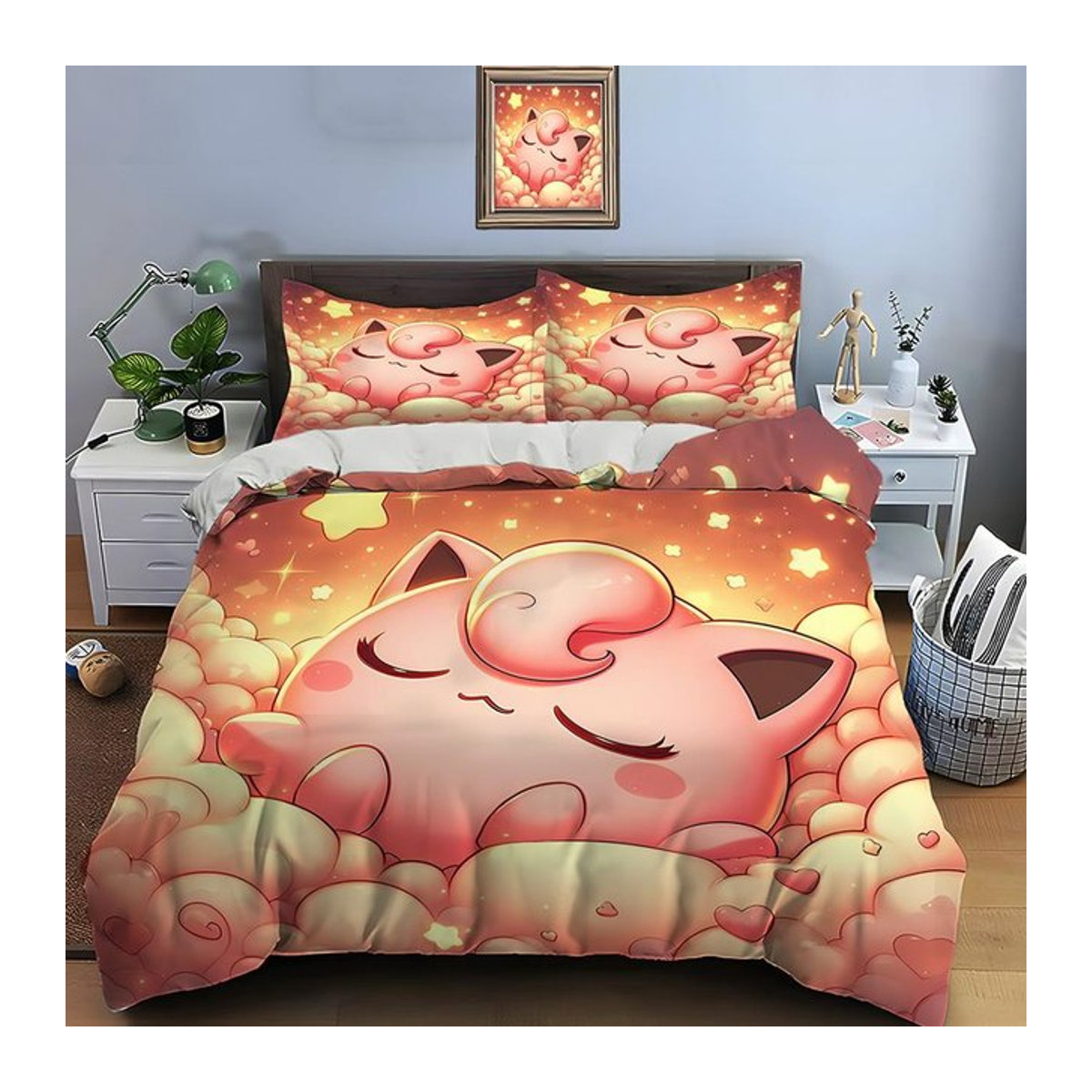 Pokemon Pummeluff Bettwäsche-Set mit Bettbezug und 2 Kissenbezügen, Double, B/T/H: 180 x 210 cm - Bild 1