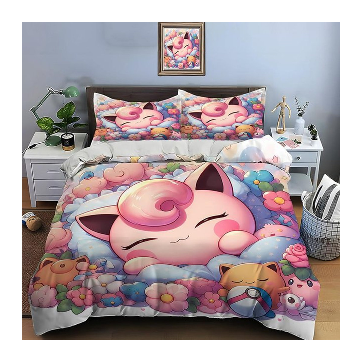 Pokemon Pummeluff Bettwäsche-Set mit Bettbezug und 2 Kissenbezügen für Erwachsene und Kinder, B/H: 135 x 200 cm - Bild 1