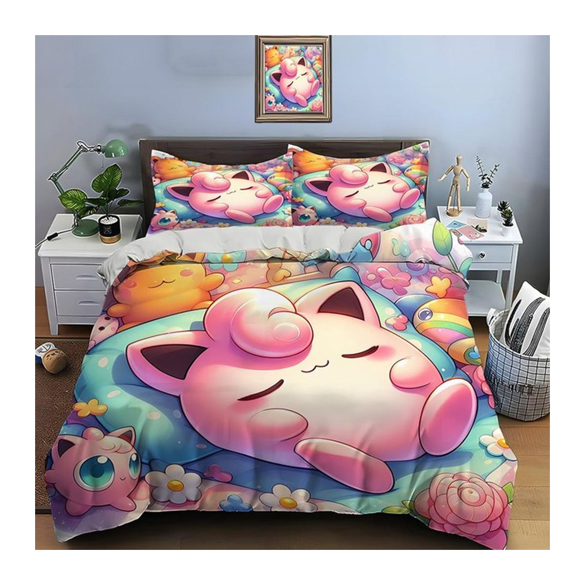 Pokemon Pummeluff Bettwäsche-Set mit Bettbezug und 2 Kissenbezügen für Erwachsene und Kinder, Queen Size, B/H: 210 x 210 cm - Bild 1