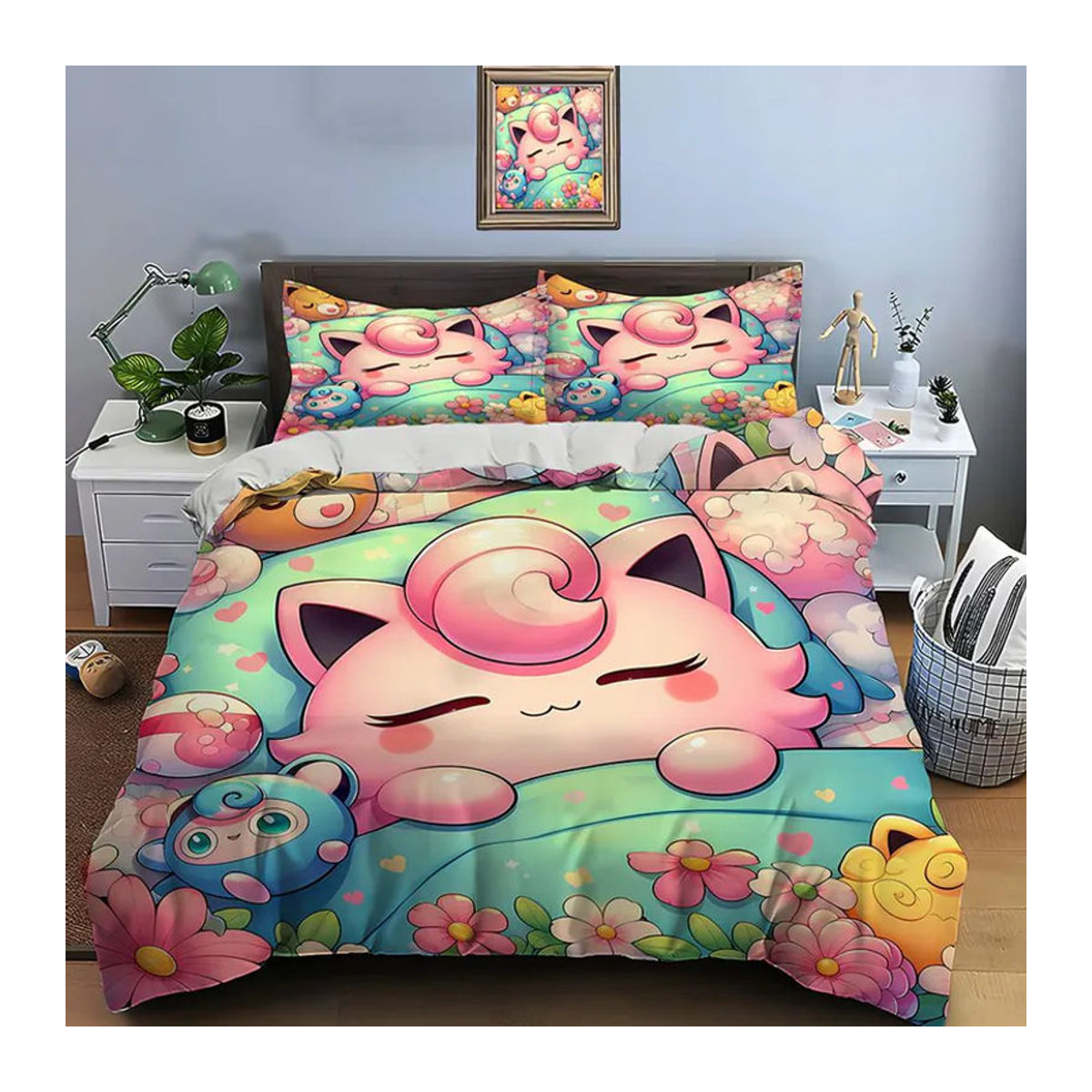 Pokemon Pummeluff Bettwäsche-Set mit Bettbezug und 2 Kissenbezügen für Erwachsene und Kinder, Queen Size, B/H: 210 x 210 cm - Bild 3