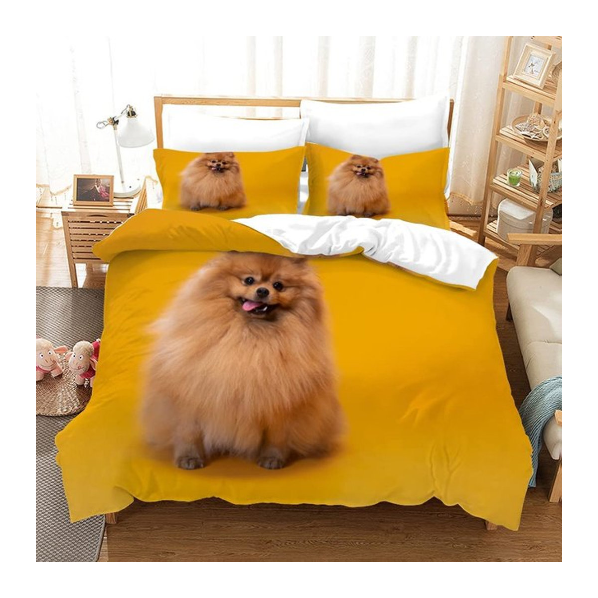 Pomeranian Bettwäscheset mit 3D Hundemuster aus Polyester für Teenager, B/H: 135 x 200 cm - Bild 1