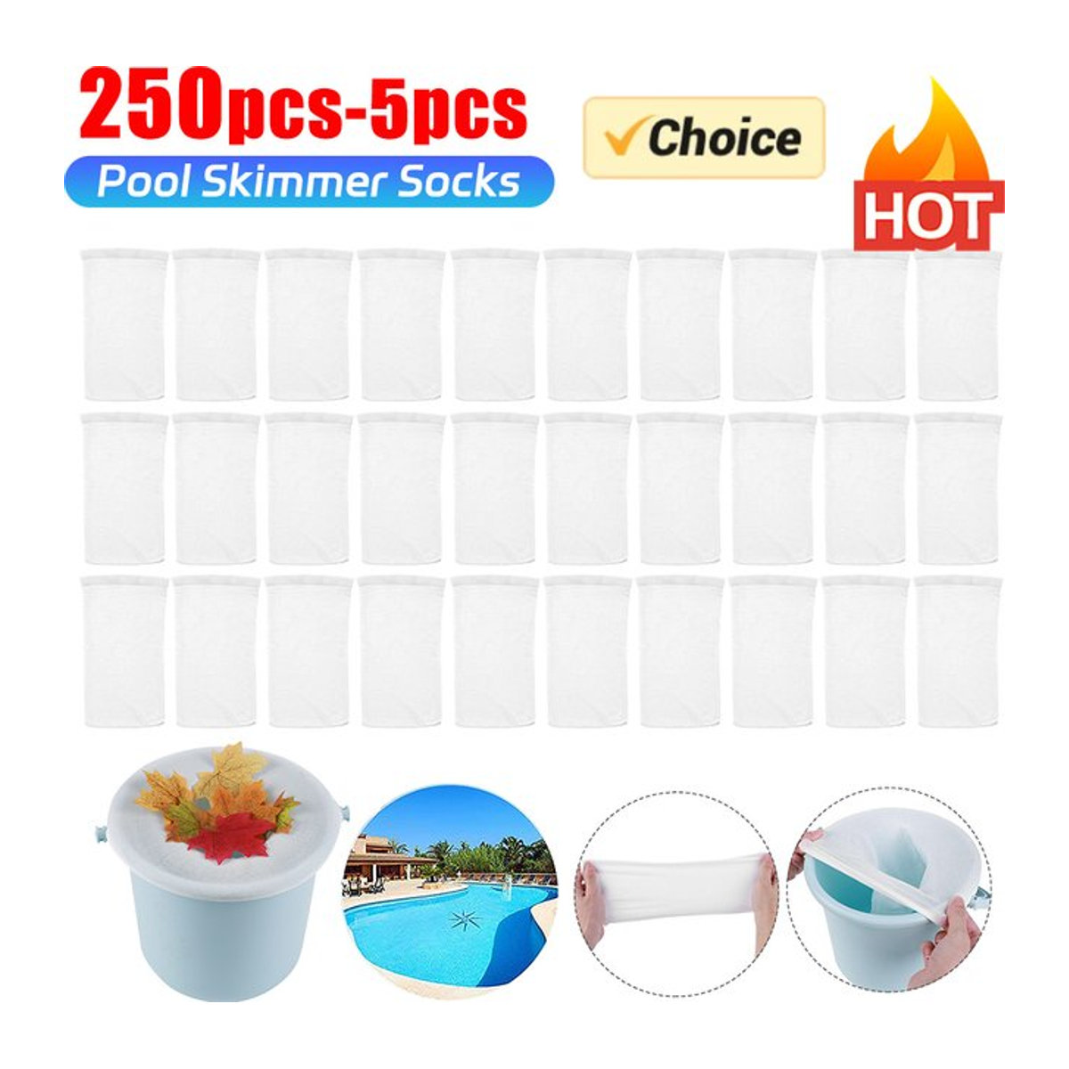 Pool Skimmer Socken aus weißem Nylon Mesh für Pool Filter Körbe im 250-5er Set - Bild 1
