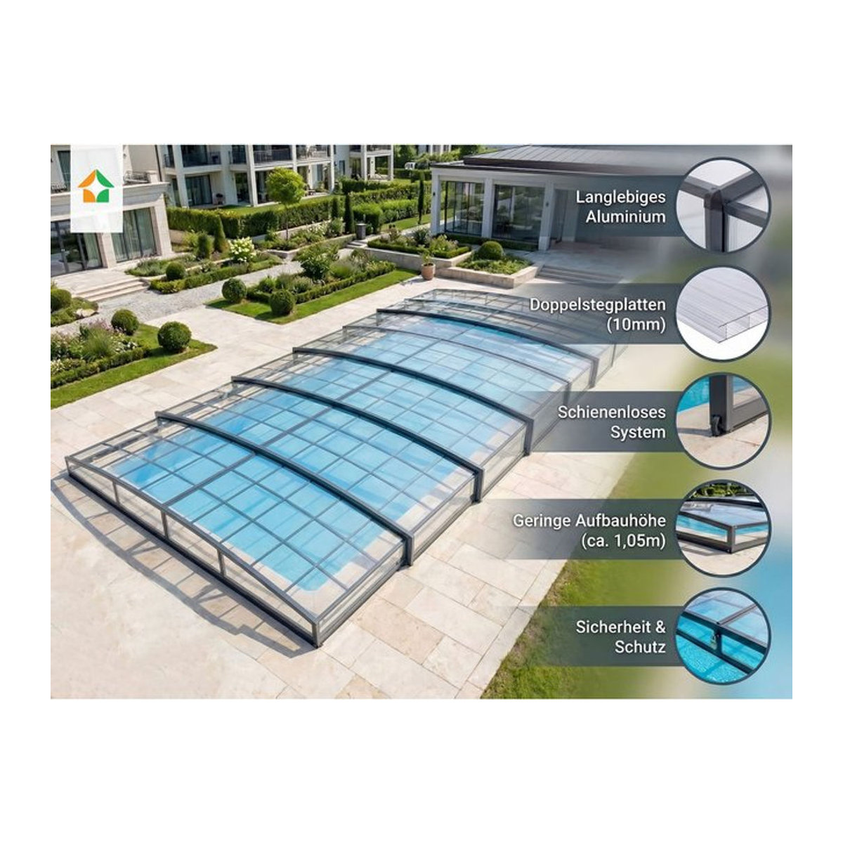 Poolüberdachung Aqualina aus Aluminium von Prestige Home Living Outdoor, B: 10,99 m, T: 4,26 m, H: 1,05 m - Bild 1