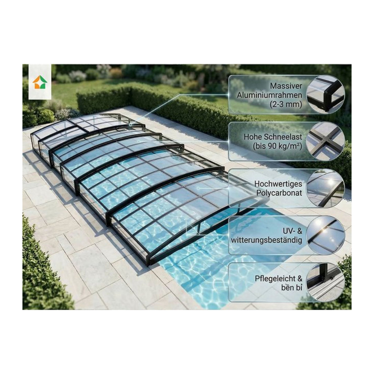 Poolüberdachung Aqualina aus Aluminium von Prestige Home Living Outdoor, B/T/H: 8,81 x 4,26 x 0,92 m - Bild 1