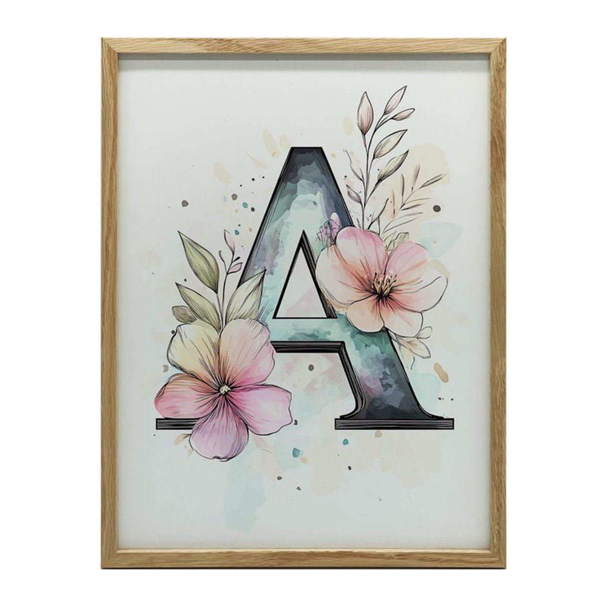 Poster Buchstabe A mit Blumen von Marcin Zbijowski, Premium-Leinwand auf Keilrahmen für Kinder, Breite: 30 cm, Höhe: 40 cm - Bild 1