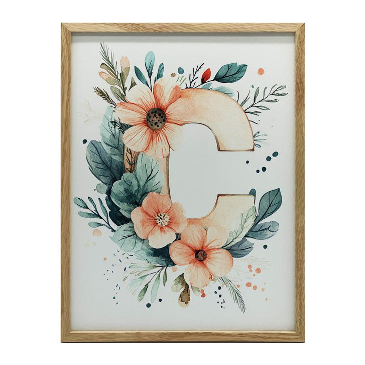 Poster C mit Blumen und Blättern in Gold mit Aluminiumrahmen, Breite: 30 cm, Höhe: 40 cm - Bild 1