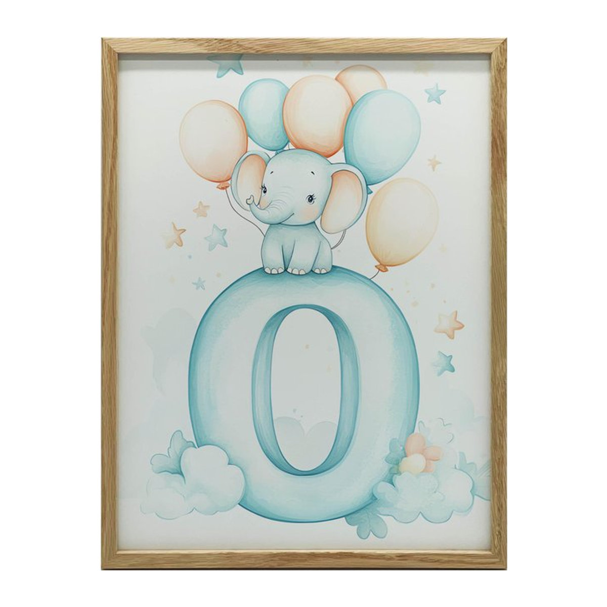Poster Elefant auf einer Wolke mit dem Buchstaben O von iKable, Goldener Aluminiumrahmen, B/H: 50 x 70 cm - Bild 1
