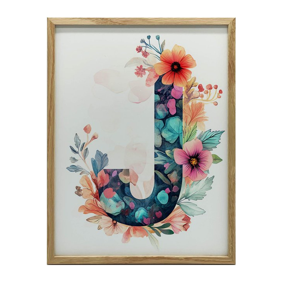 Poster J W Kwiatach von Marcin Zbijowski mit Blumenmotiv in Multicolor, Rahmen Holz Hell Eiche, B: 50 cm, H: 70 cm - Bild 1