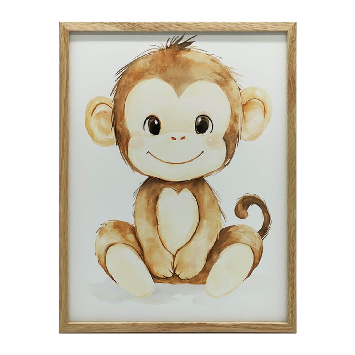 Poster Lächelnder Affe auf weißem Hintergrund mit goldenem Aluminiumrahmen, B/H: 50 x 70 cm - Bild 1