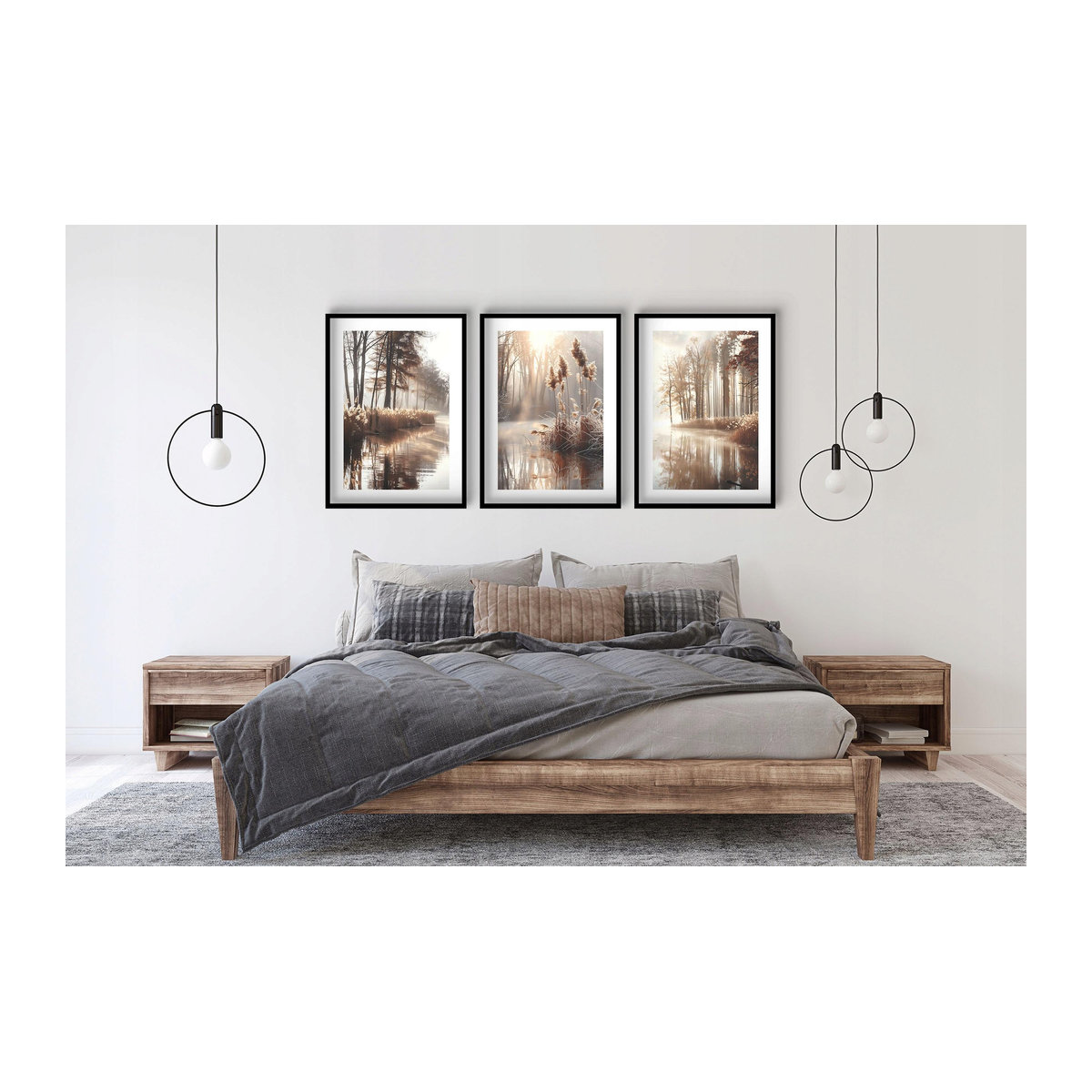 Poster Set im Boho-Stil mit Gras und See in schwarzem Rahmen auf Premium-Fotopapier - Bild 2