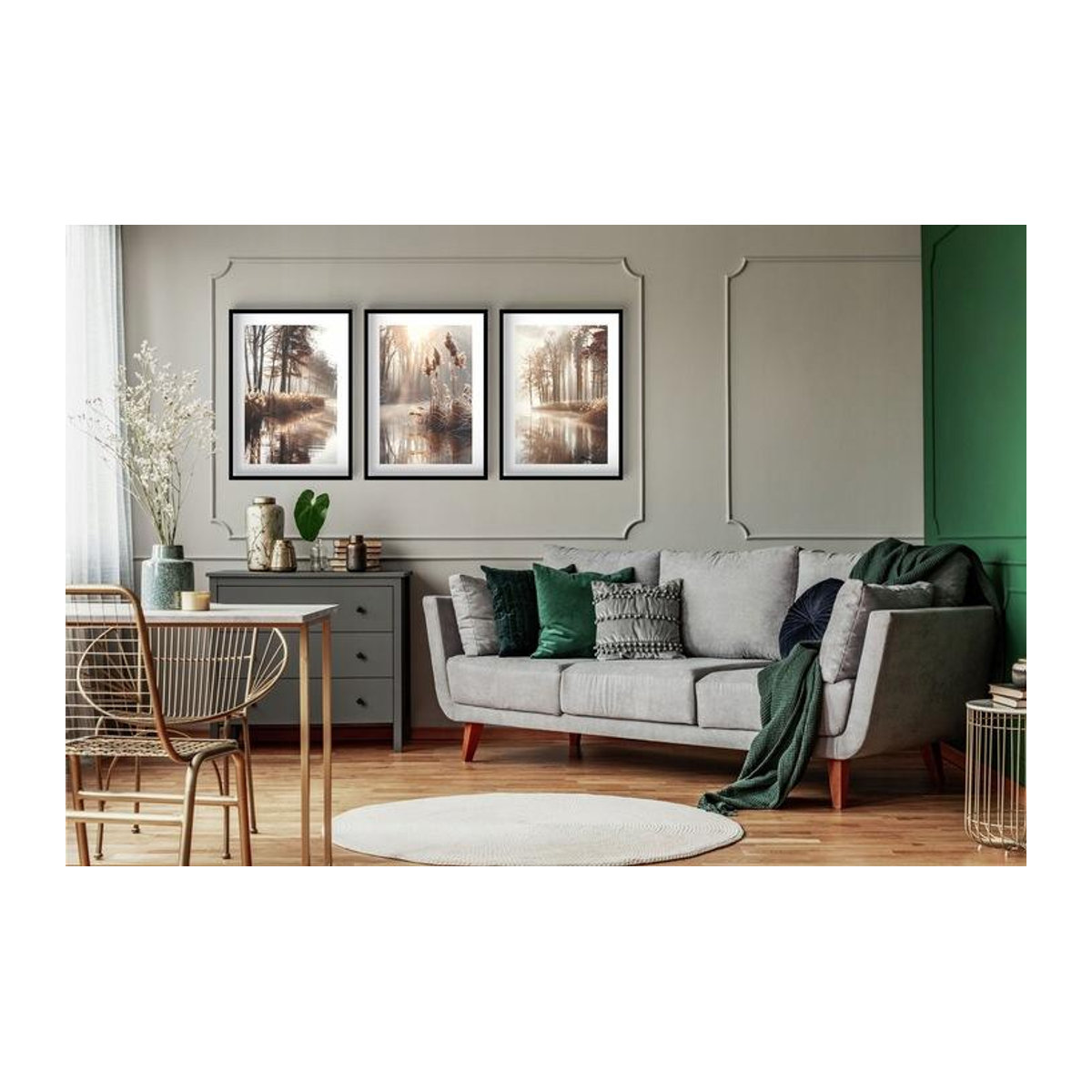 Poster Set im Boho-Stil mit Gras und See in schwarzem Rahmen auf Premium-Fotopapier - Bild 3