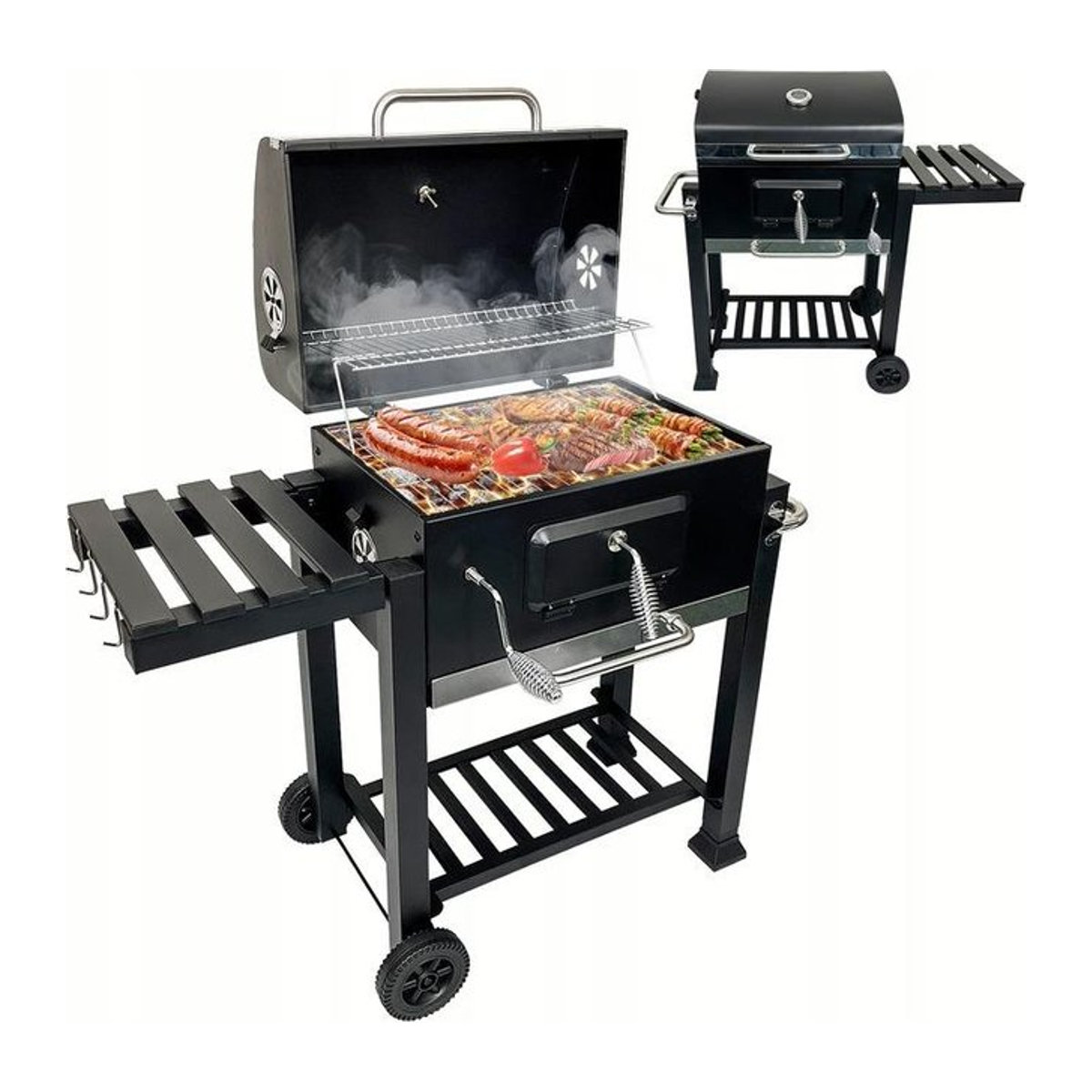 Premium Holzkohlegrill mit doppeltem Rost, Thermometer und 4 BBQ-Matten Modell 1011 - Bild 1