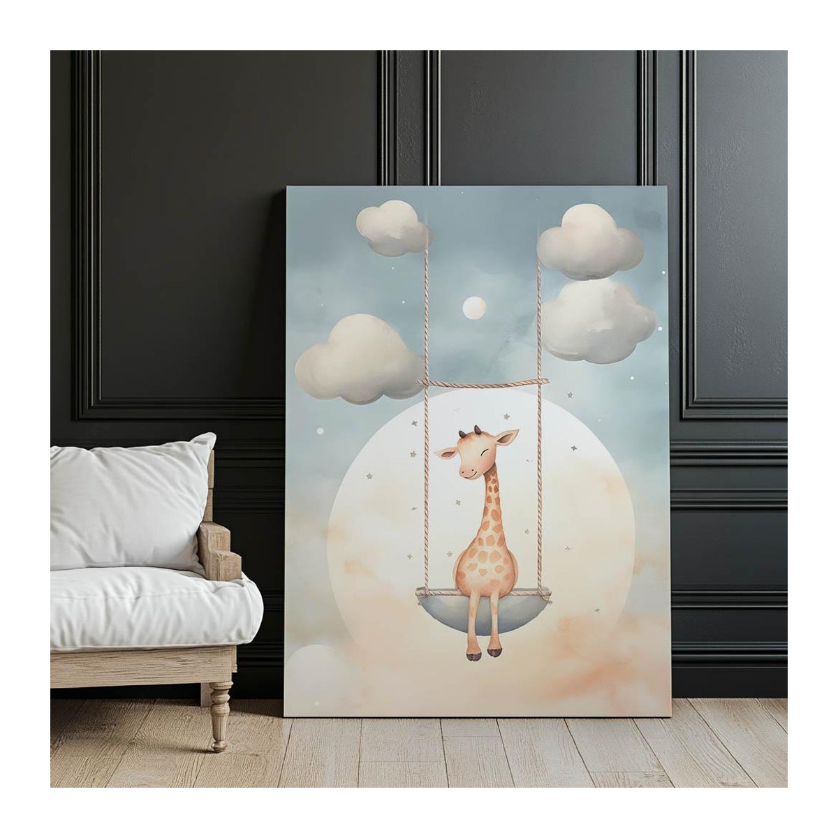 Premium-Leinwand Giraffe auf der Schaukel von Marcin Zbijowski, Breite: 40 cm, Tiefe: 30 cm, Höhe: 30 cm, ohne Rahmen - Bild 3