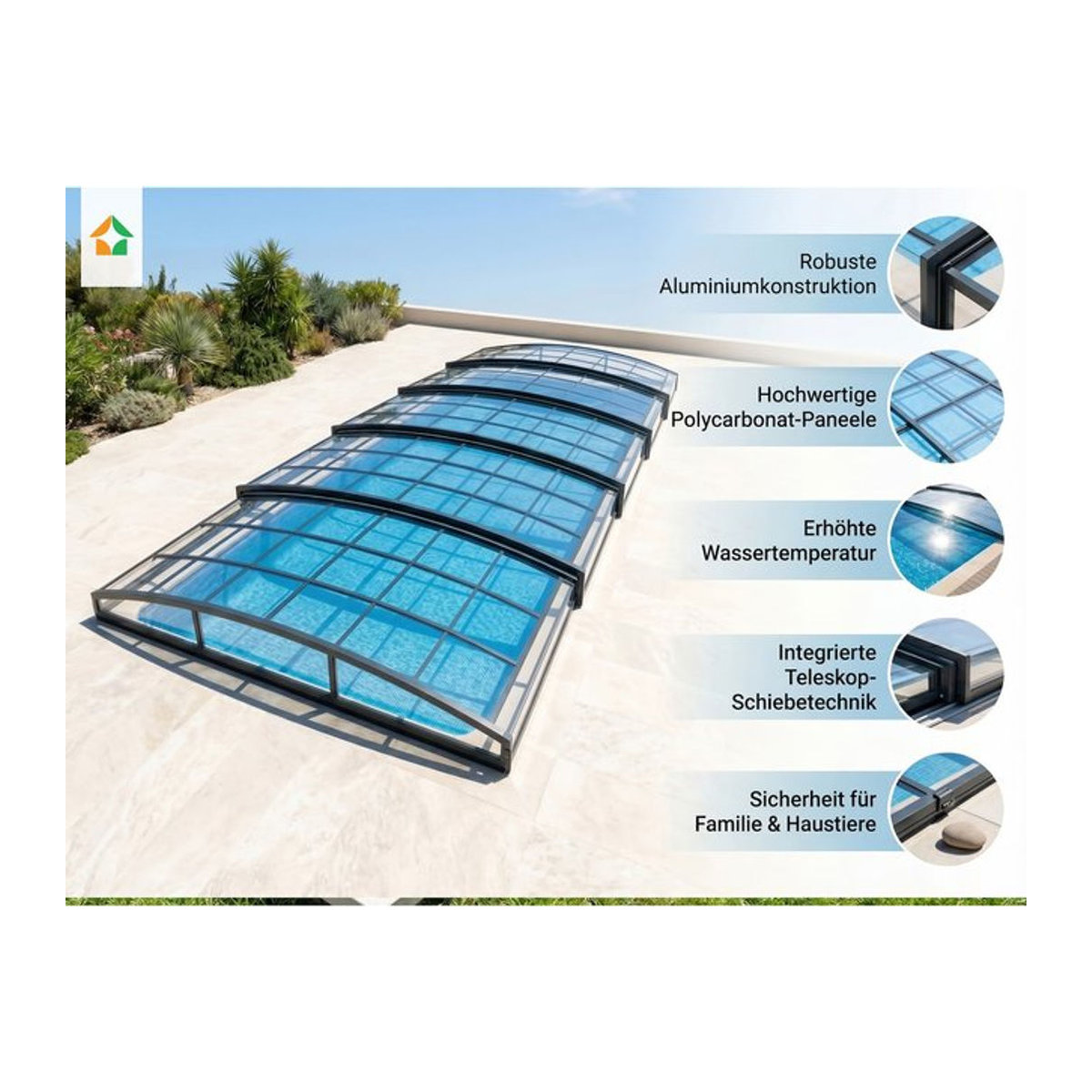 Prestige Home Living Outdoor Poolüberdachung Aqualina aus Aluminium, B: 10,99 m, T: 5,26 m, H: 1,05 m - Bild 1