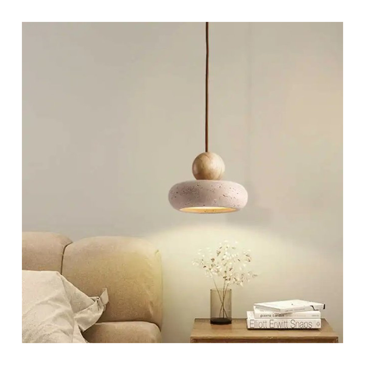 Pumous Vintage-Pendelleuchte aus natürlichem gelbem Achatstein in Beige im Retro-Design - Bild 1