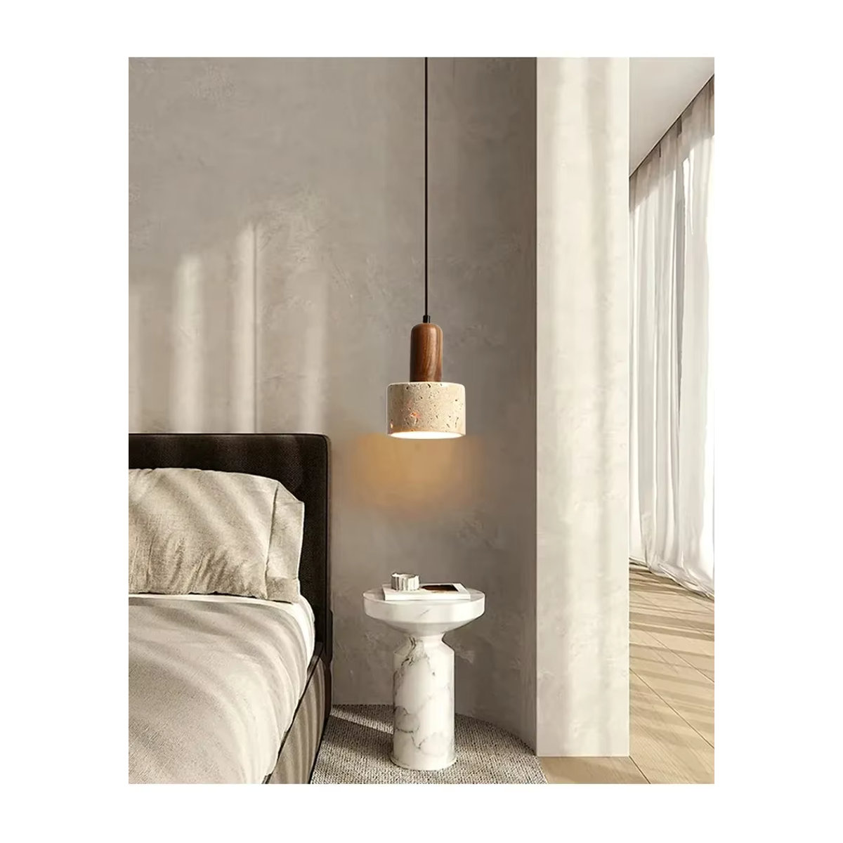 Pumous Wabi Sabi Pendelleuchte aus gelbem Travertin Marmor für Esszimmer, Küche oder Schreibtisch - Bild 2