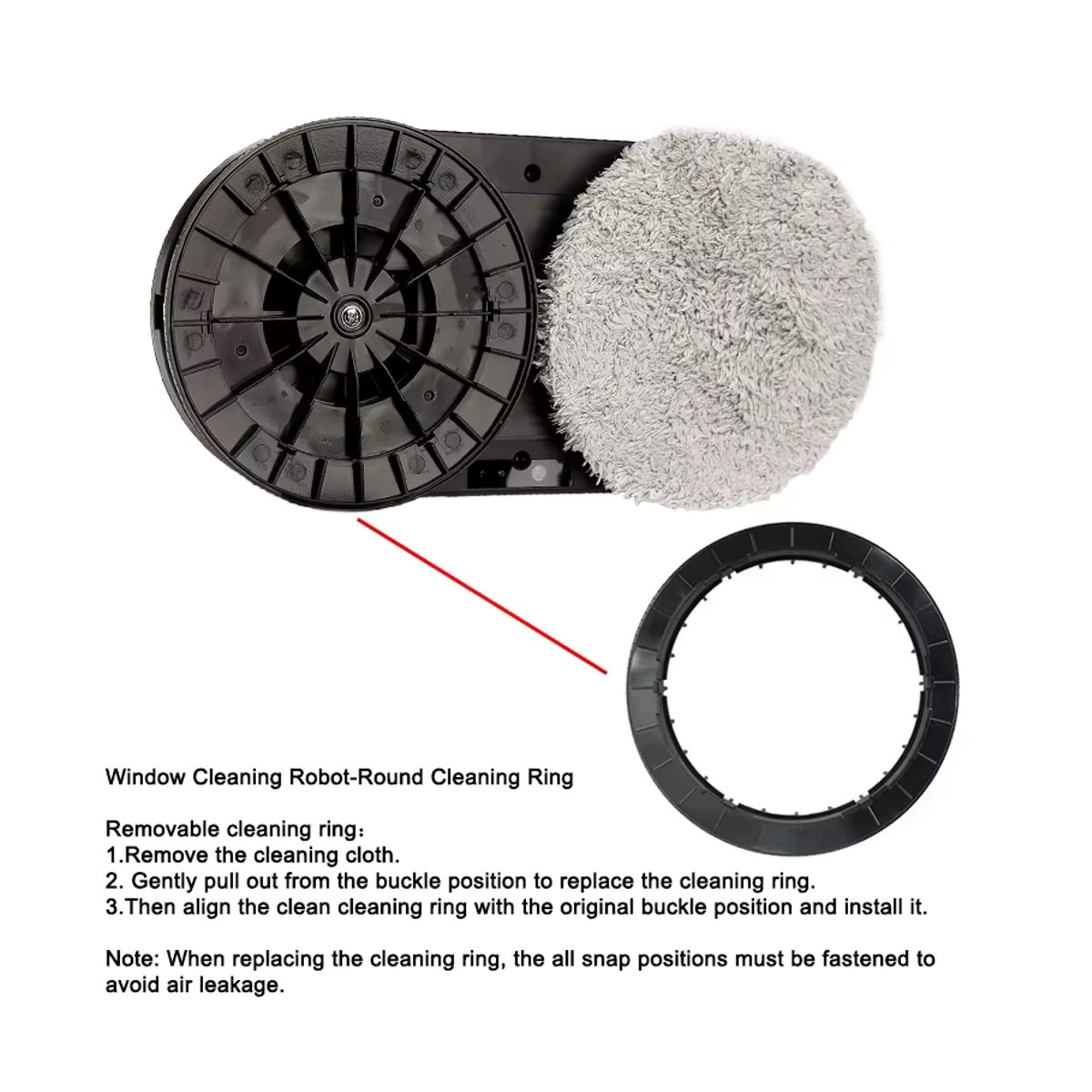 Purerobo W-R3S W-R1 Fensterputzroboter Ersatzteil Mopphalter runder Ring Schwarz - Bild 2