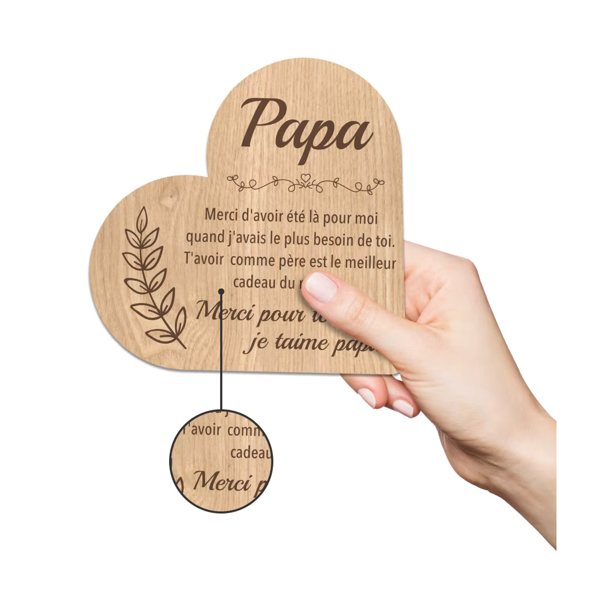 Putuo Decor Herzförmiges Holzschild Papa in Braun als Tischdekoration im Landhausstil - Bild 2