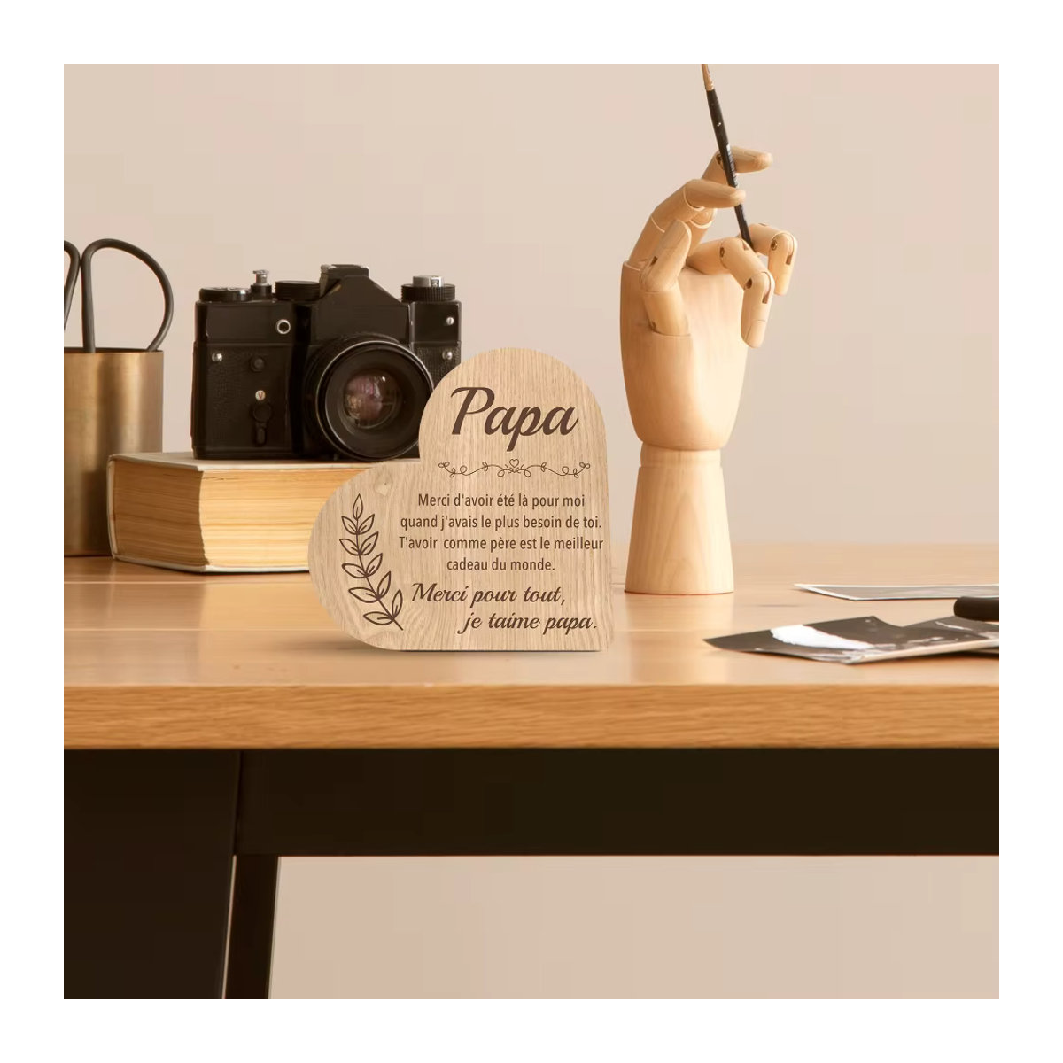 Putuo Decor Herzförmiges Holzschild Papa in Braun als Tischdekoration im Landhausstil - Bild 4