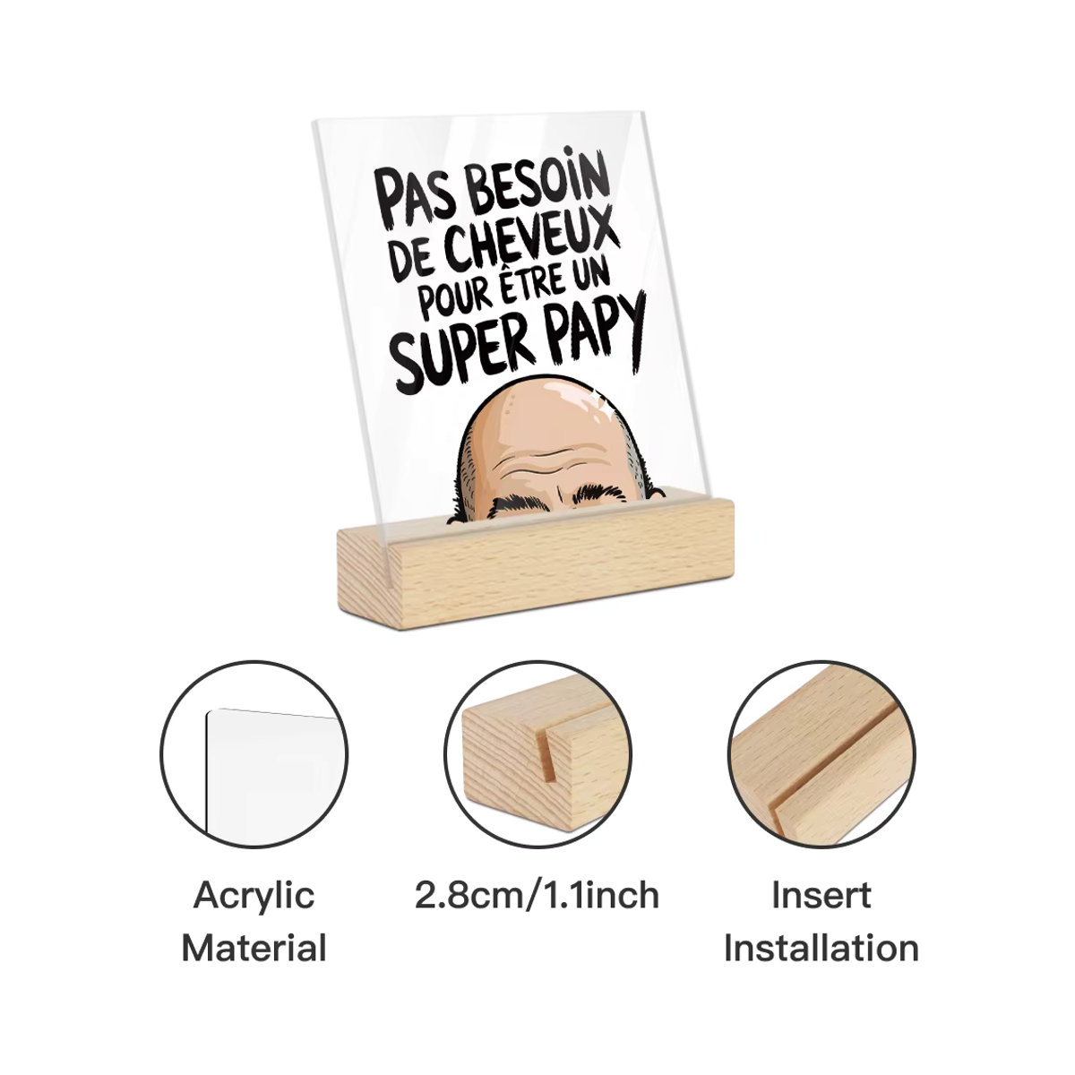 Putuo Decor Tischdekoration Pour Nous Un Super Papy aus Acryl und Holz, transparentes Schild im Landhausstil - Bild 2