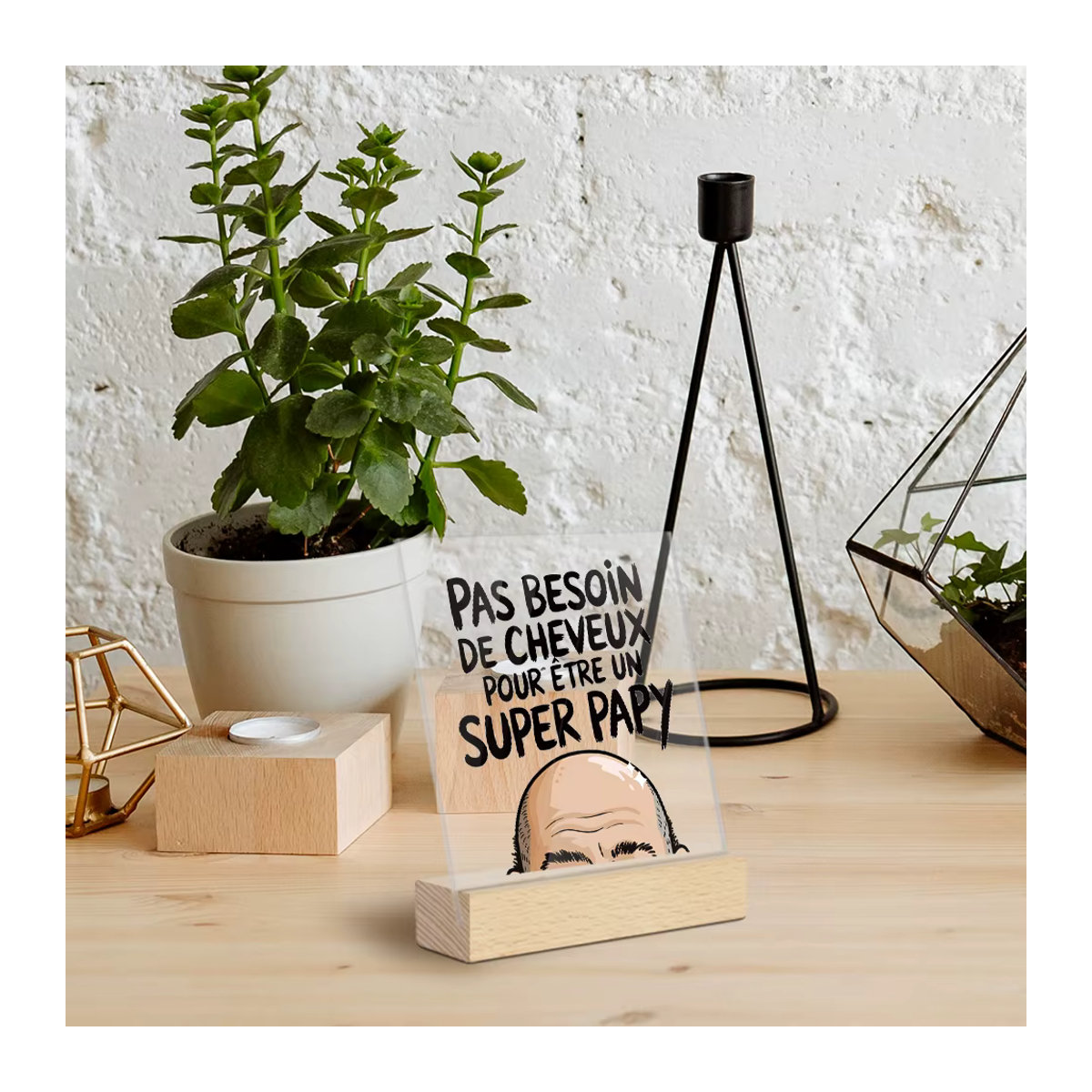 Putuo Decor Tischdekoration Pour Nous Un Super Papy aus Acryl und Holz, transparentes Schild im Landhausstil - Bild 4
