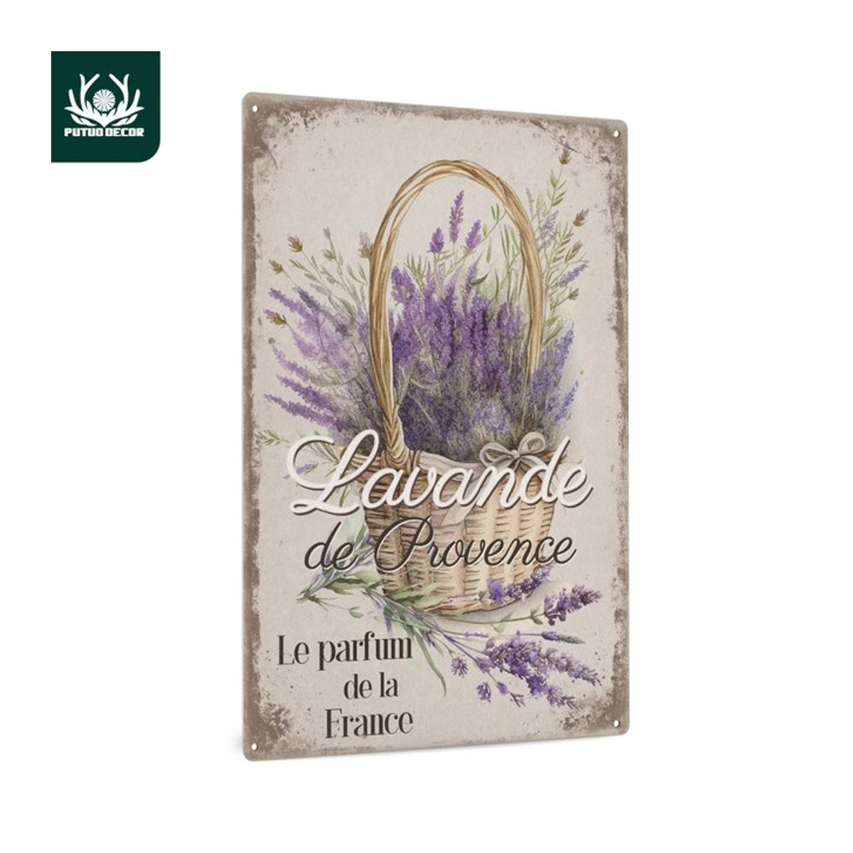 Putuo Decor Vintage Metallblechschild Lavande de Provence Wandkunst für Garten und Veranda - Bild 1