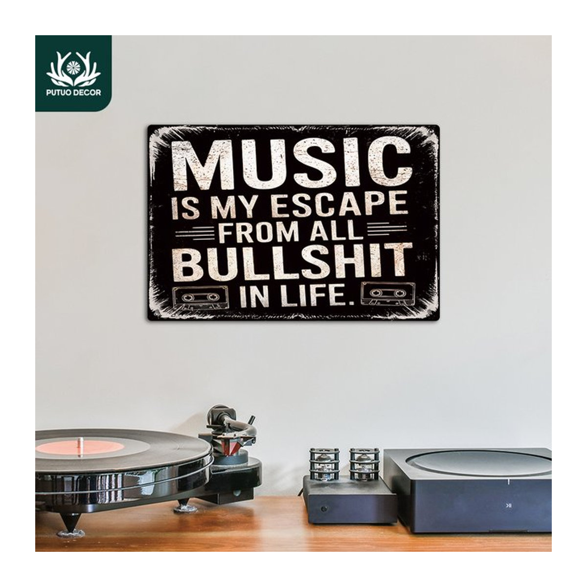 Putuo Decor Vintage-Metallblechschild Music Is My Escape Wandkunst-Dekor B: 30,0 cm, H: 20,0 cm - Bild 1