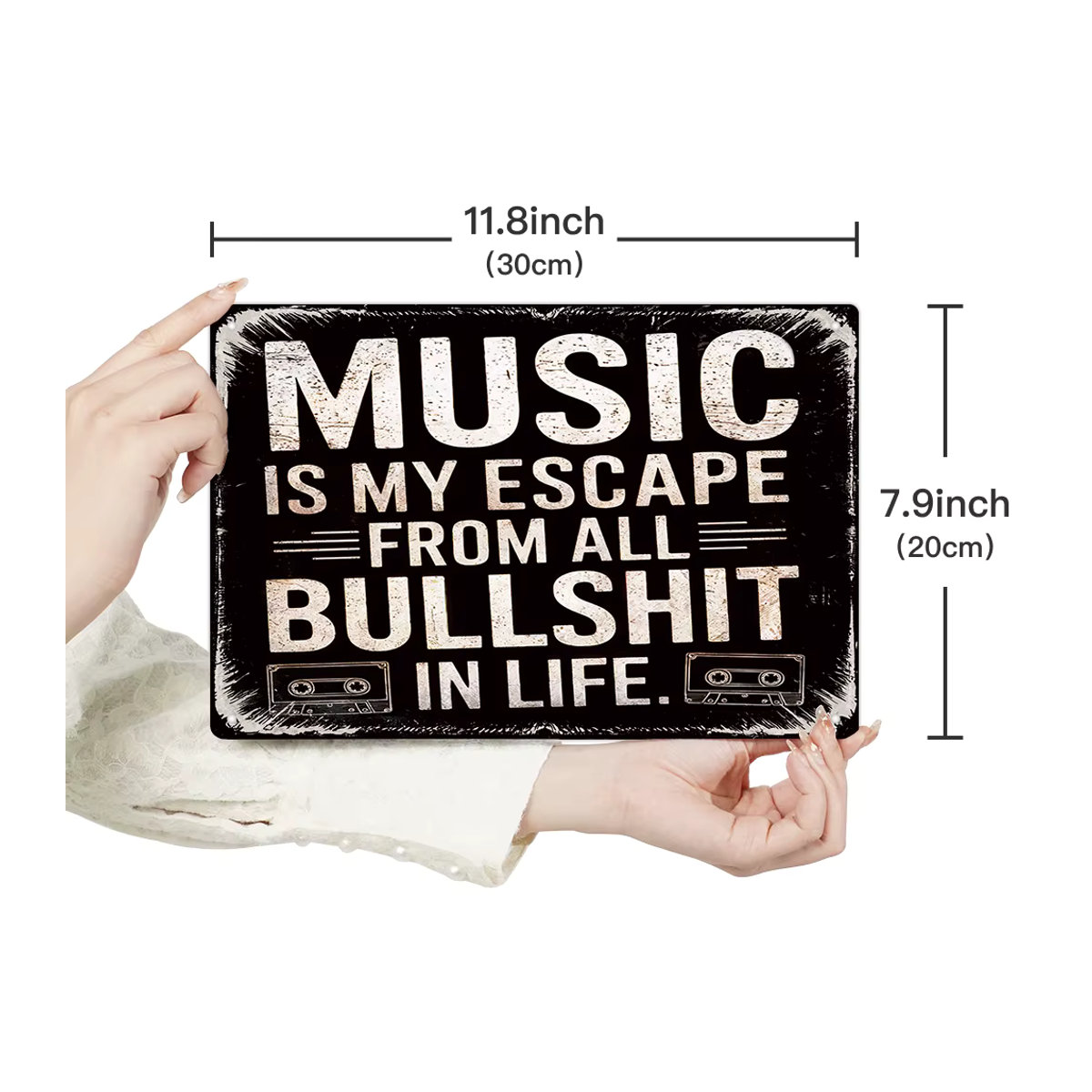 Putuo Decor Vintage-Metallblechschild Music Is My Escape Wandkunst-Dekor B: 30,0 cm, H: 20,0 cm - Bild 3
