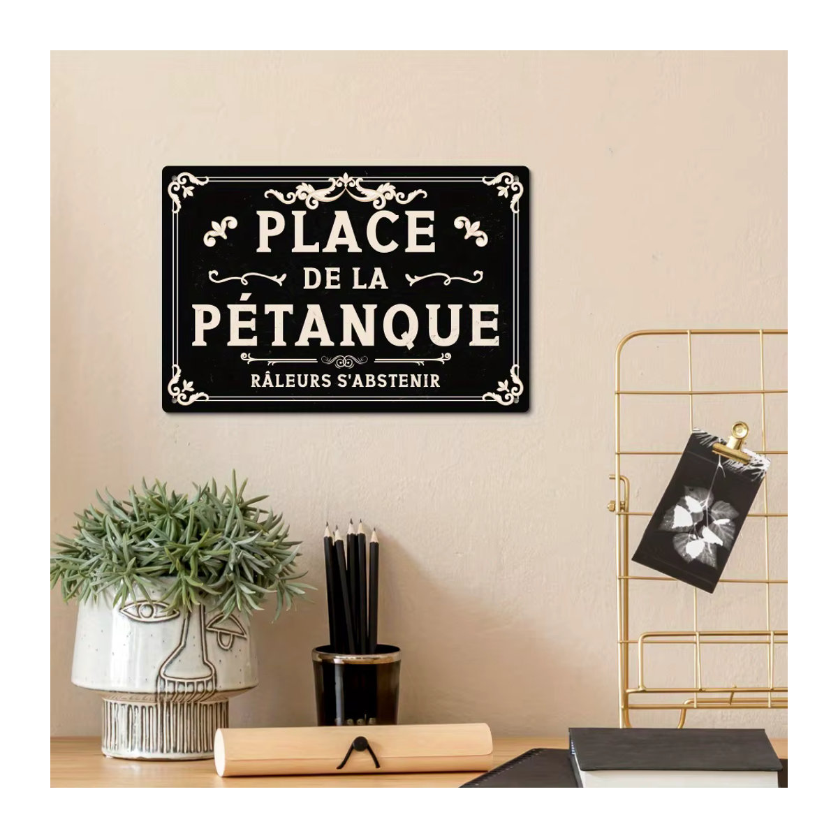 Putuo Decor Vintage Metallblechschild Place De La Petanque Raleurs S'abstenir Wanddekoration - Bild 2