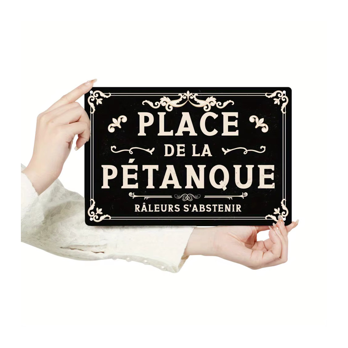 Putuo Decor Vintage Metallblechschild Place De La Petanque Raleurs S'abstenir Wanddekoration - Bild 3