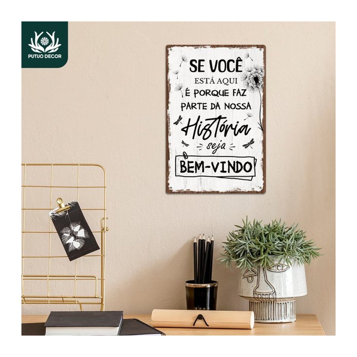 Putuo Decor Vintage Metallblechschild SE VOC Nang ESTÁ AQUI Wandkunst in Weiß, Rechteckiges Metallschild für Wandmontage, B/H: 20 x 30 cm - Bild 1