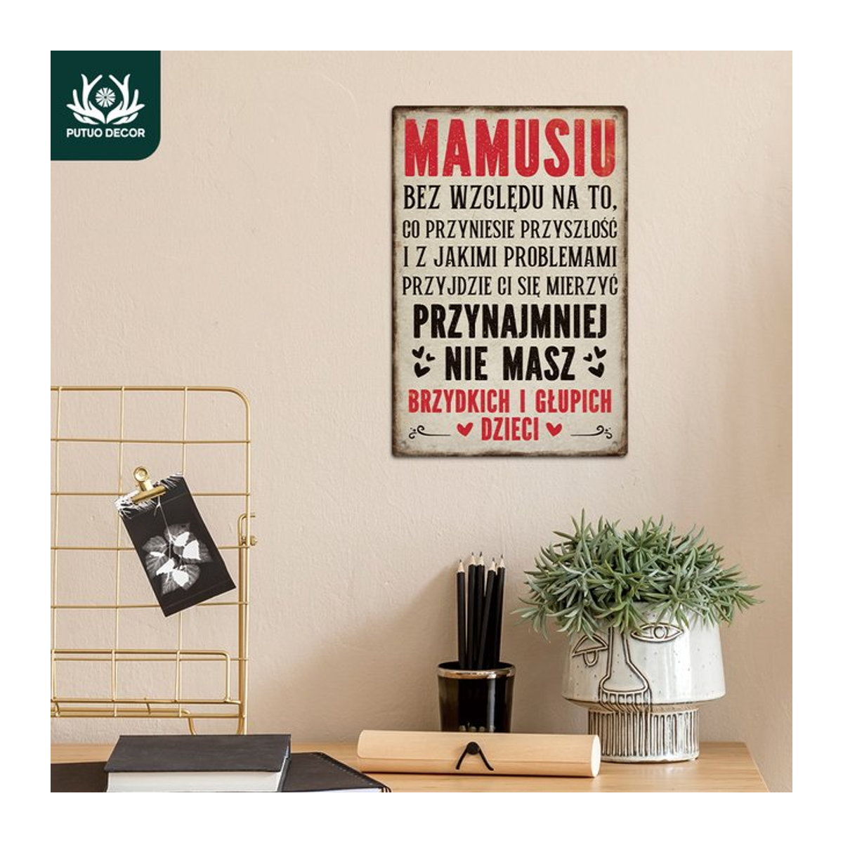 Putuo Decor Vintage Metallblechschild Wandkunstdekoration für Mama in Weiß, B/H: 20 x 30 cm - Bild 1
