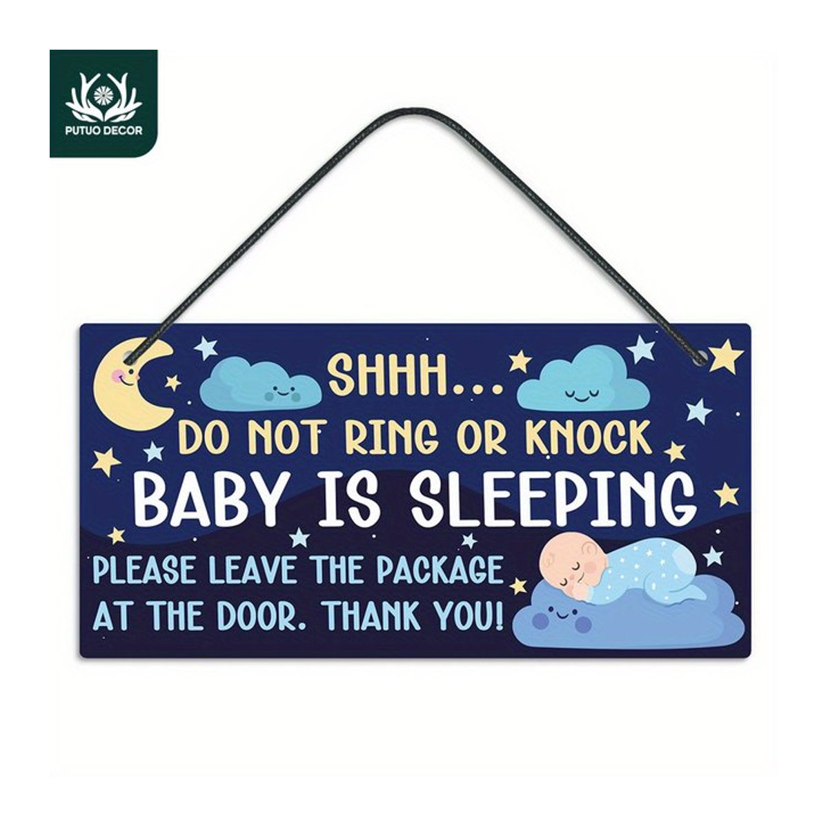 Putuo Dekor PVC-Türschild Baby schläft bitte nicht klingeln als Hänge-Dekoration für dein Zuhause - Bild 1