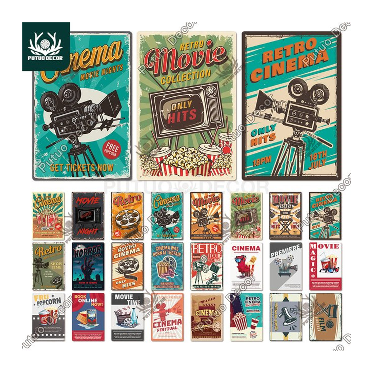 Putuo Dekor Vintage Kino Metallschild Retro Zinn Poster für Wanddekoration, mehrfarbig, B/H: 20 x 30 cm - Bild 1
