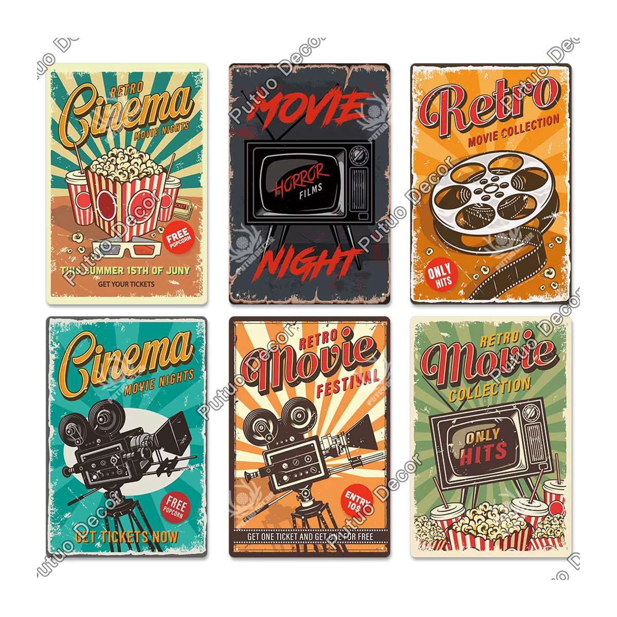Putuo Dekor Vintage Kino Metallschild Retro Zinn Poster für Wanddekoration, mehrfarbig, B/H: 20 x 30 cm - Bild 2