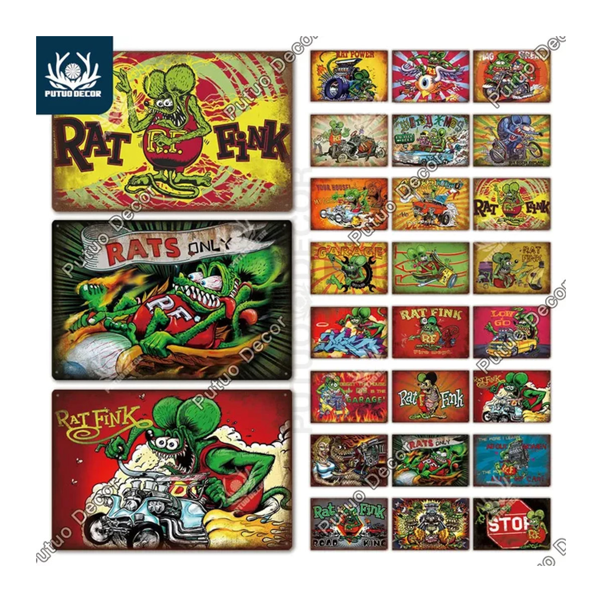 Putuo Dekor Vintage Metallschild Ratte für die Wanddekoration, mehrfarbig, B/H: 19,81 x 30 cm - Bild 1