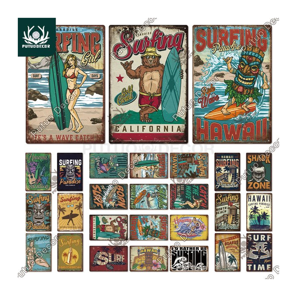 Putuo Dekor Vintage Surf Metallschild Maritimes Wandkunst Poster in Mehrfarbig, B/H: 24 x 30 cm - Bild 1