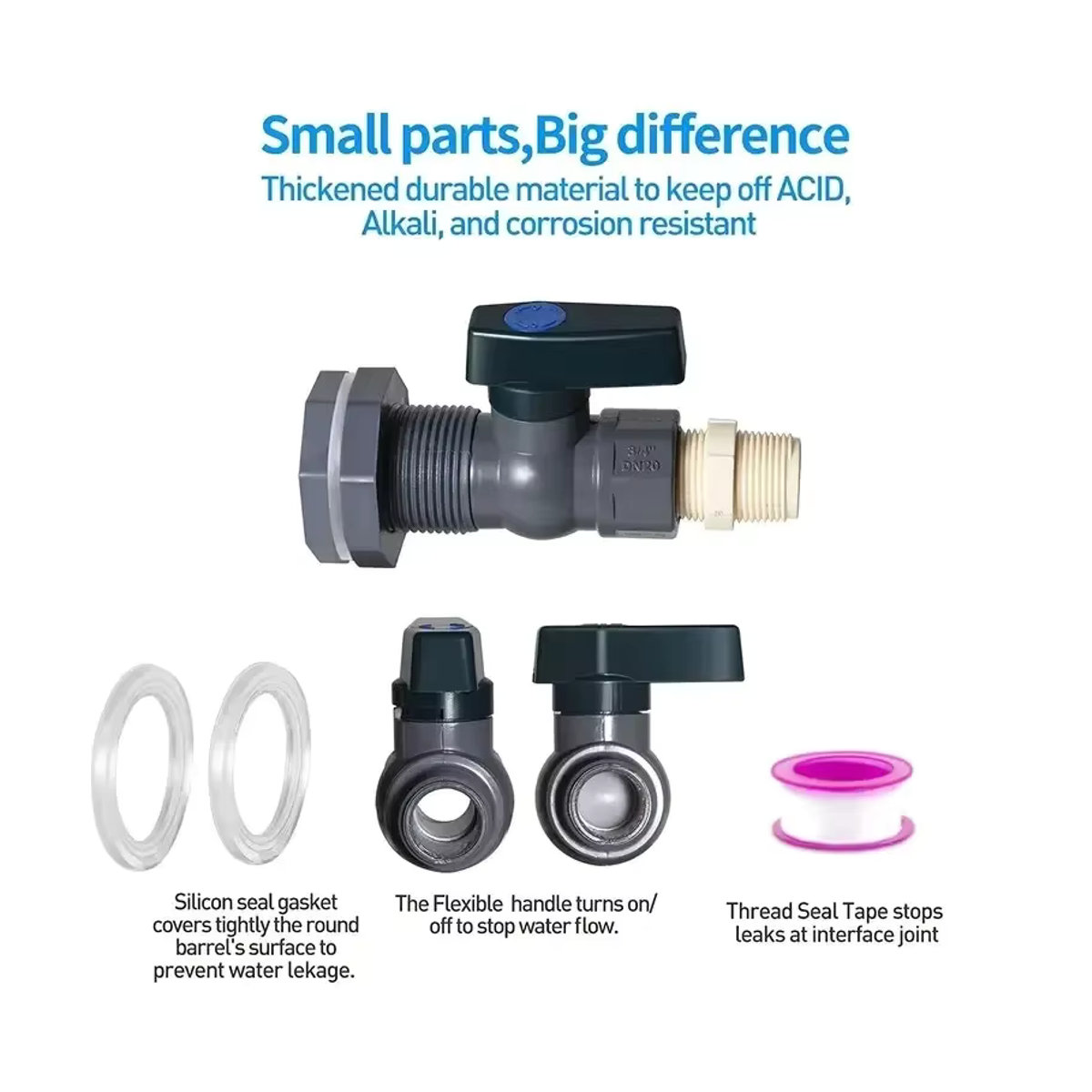 PVC-Wasserfass-Zapfen-Kit als Anschluss-Abfluss-Adapter mit Innengewinde für deine Regentonne und Gartenwerkzeug-Zubehör aus Kunststoff - Bild 2