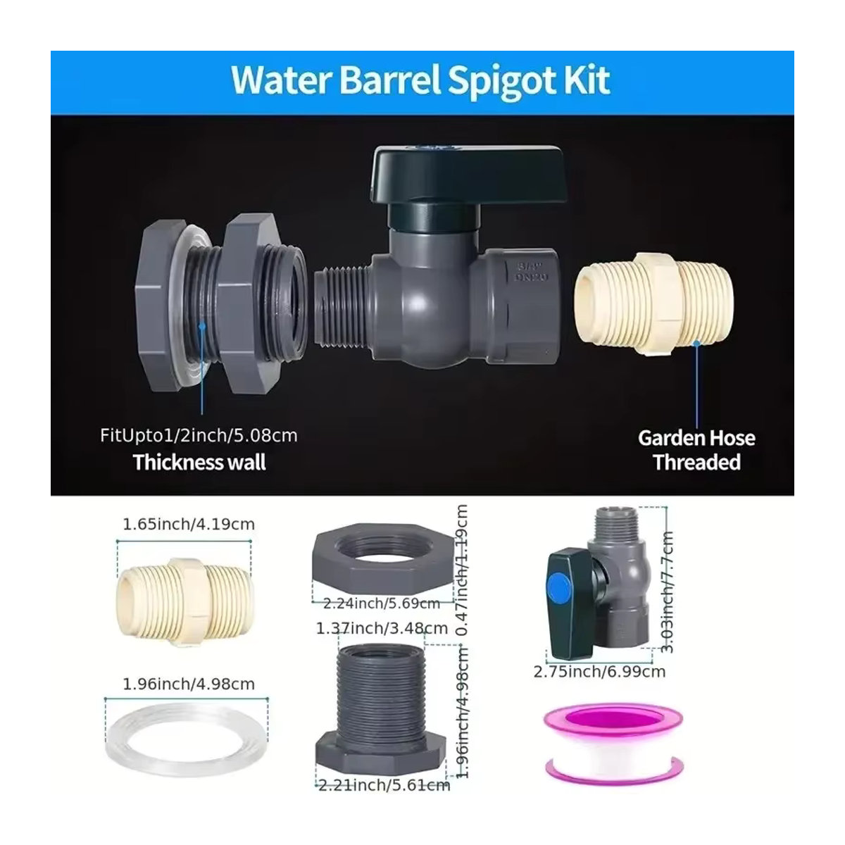 PVC-Wasserfass-Zapfen-Kit als Anschluss-Abfluss-Adapter mit Innengewinde für deine Regentonne und Gartenwerkzeug-Zubehör aus Kunststoff - Bild 3