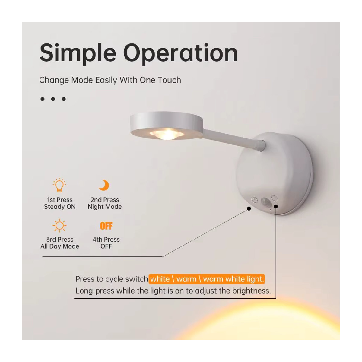 Pzsunly LED Nachtlicht mit Bewegungsmelder, kabellose USB-Wandleuchte in Weiß, minimalistisches Design für Küche, Schlafzimmer und Wohnzimmer - Bild 2