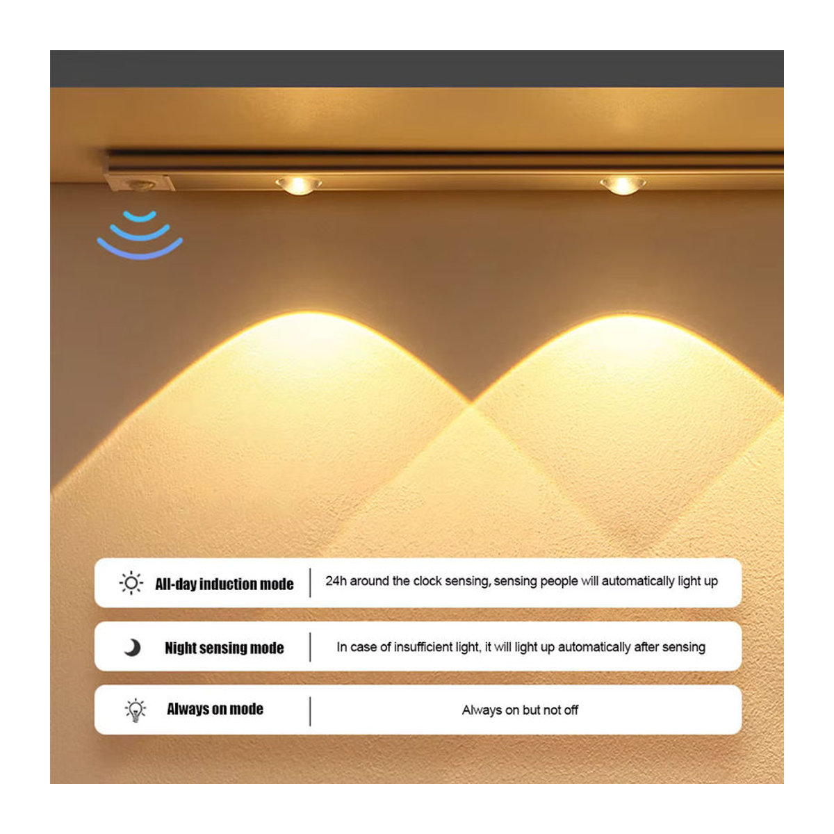Pzsunly LED Nachtlicht mit USB-Anschluss und Bewegungssensor, ultra dünne kabellose Innenbeleuchtung für Küche, Schrank und Schlafzimmer, minimalistisches Design - Bild 2